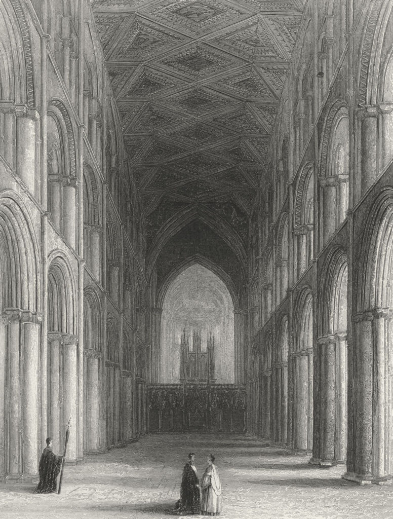 CAMBS. Peterborough cathedral nave 1850 old antique vintage print picture