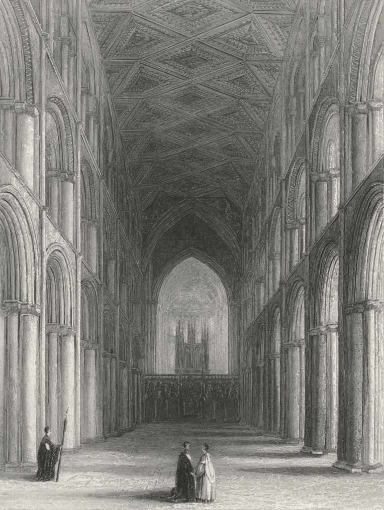 CAMBS. Peterborough cathedral nave 1860 old antique vintage print picture
