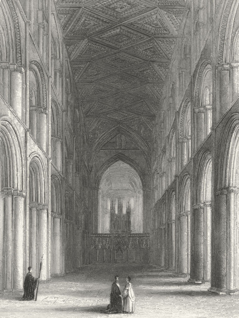 CAMBS. Peterborough cathedral nave 1836 old antique vintage print picture