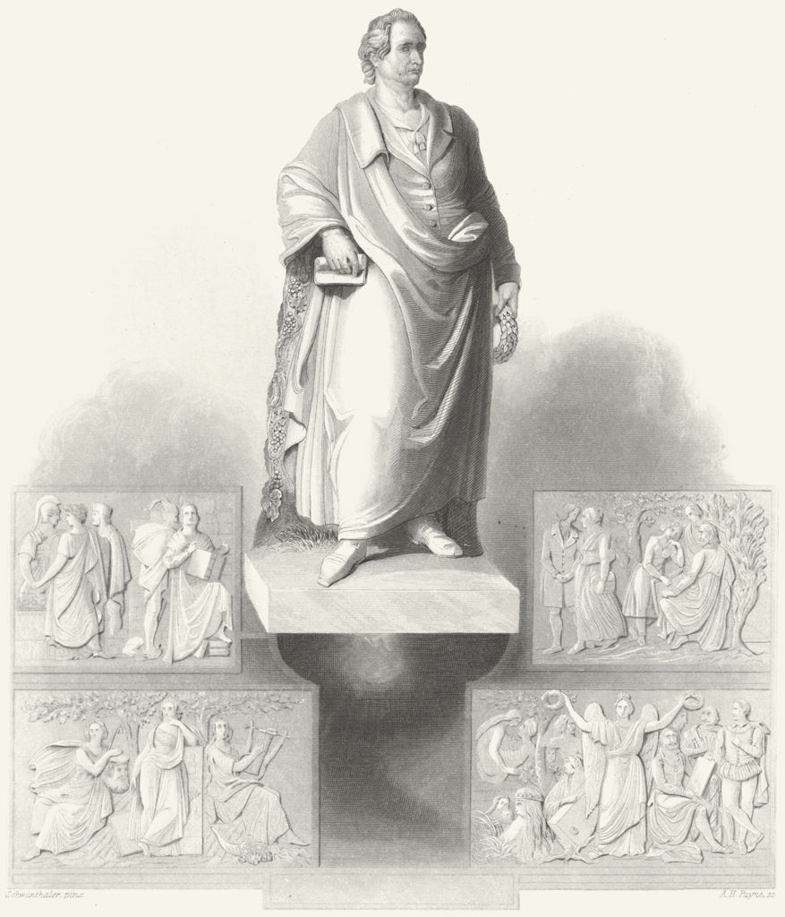 Associate Product GERMANY. Gothe, monument in Frankfurt. Goethe. Payne 1847 old antique print