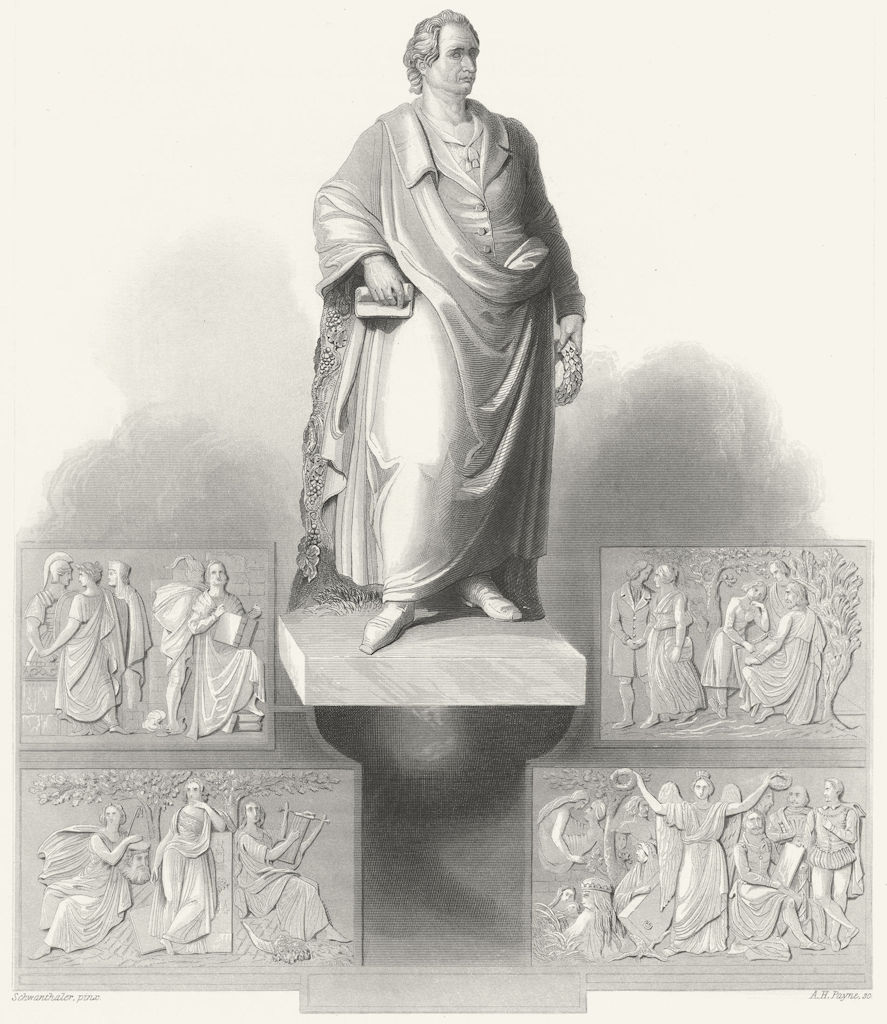 GERMANY. Gothe, monument in Frankfurt. Goethe. Payne 1847 old antique print
