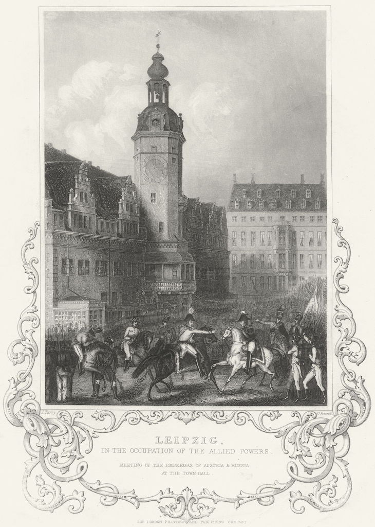 LEIPZIG. town Hall; mtg. emperors Austria Russia 1840 old antique print