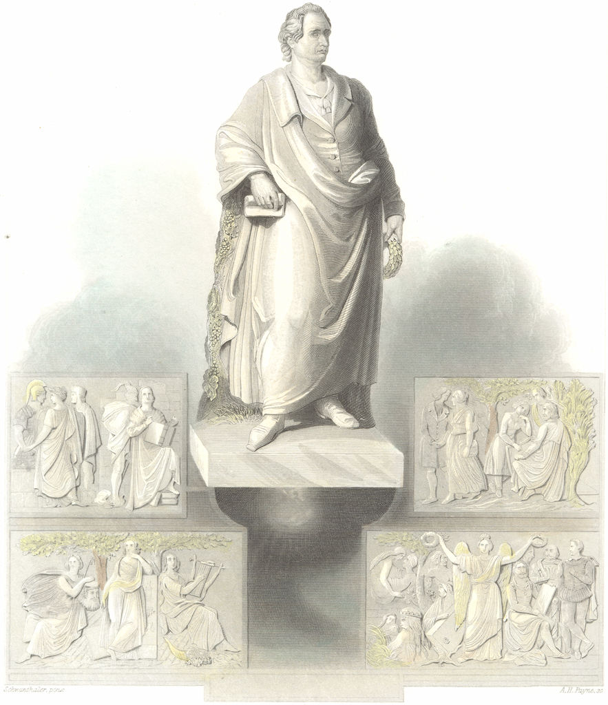 Associate Product GERMANY. Gothe monument in Frankfurt. Goethe. Payne 1847 old antique print