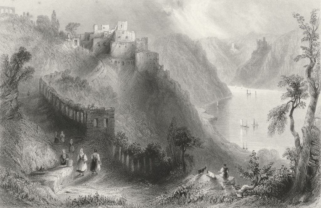 RHEINFELS. above St Goar, Rhine. Wright-Bartlett 1841 old antique print