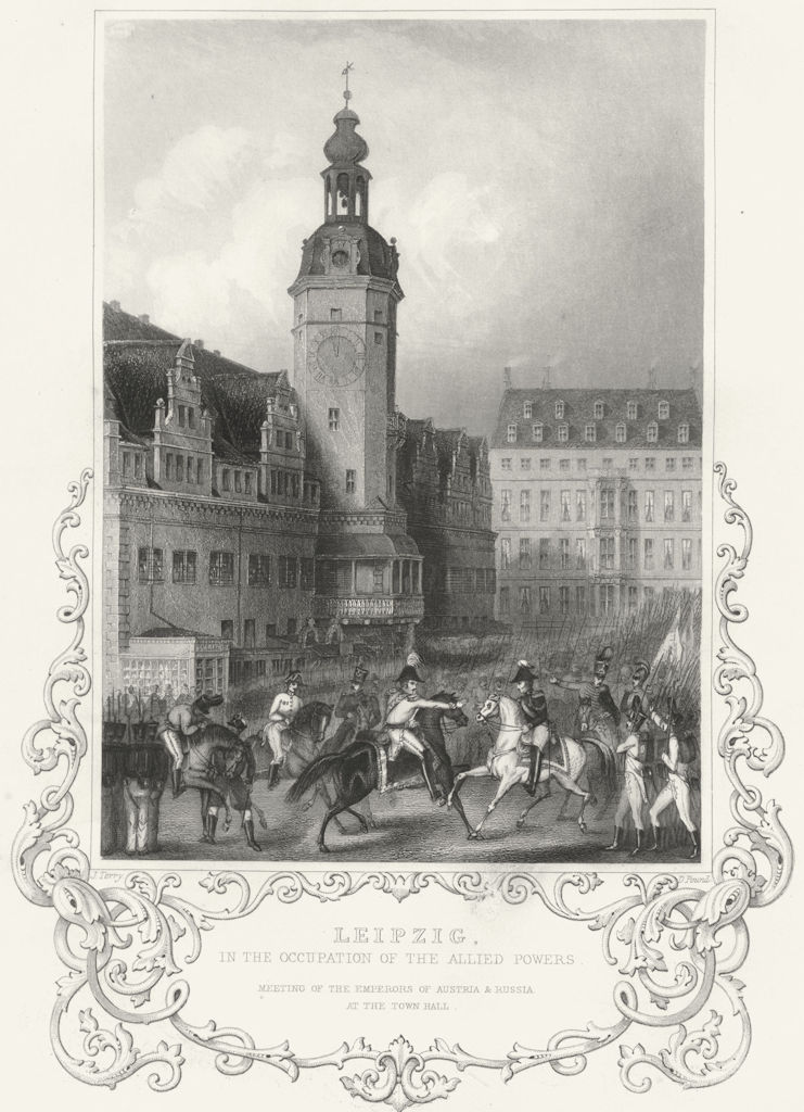 LEIPZIG. town Hall; mtg. emperors Austria Russia 1850 old antique print