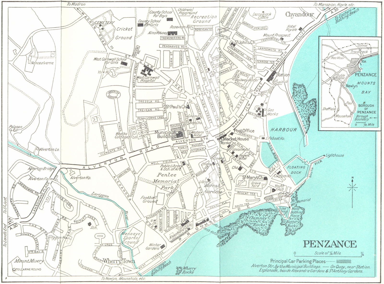 PENZANCE vintage town/city plan. Cornwall. WARD LOCK 1963 old vintage map