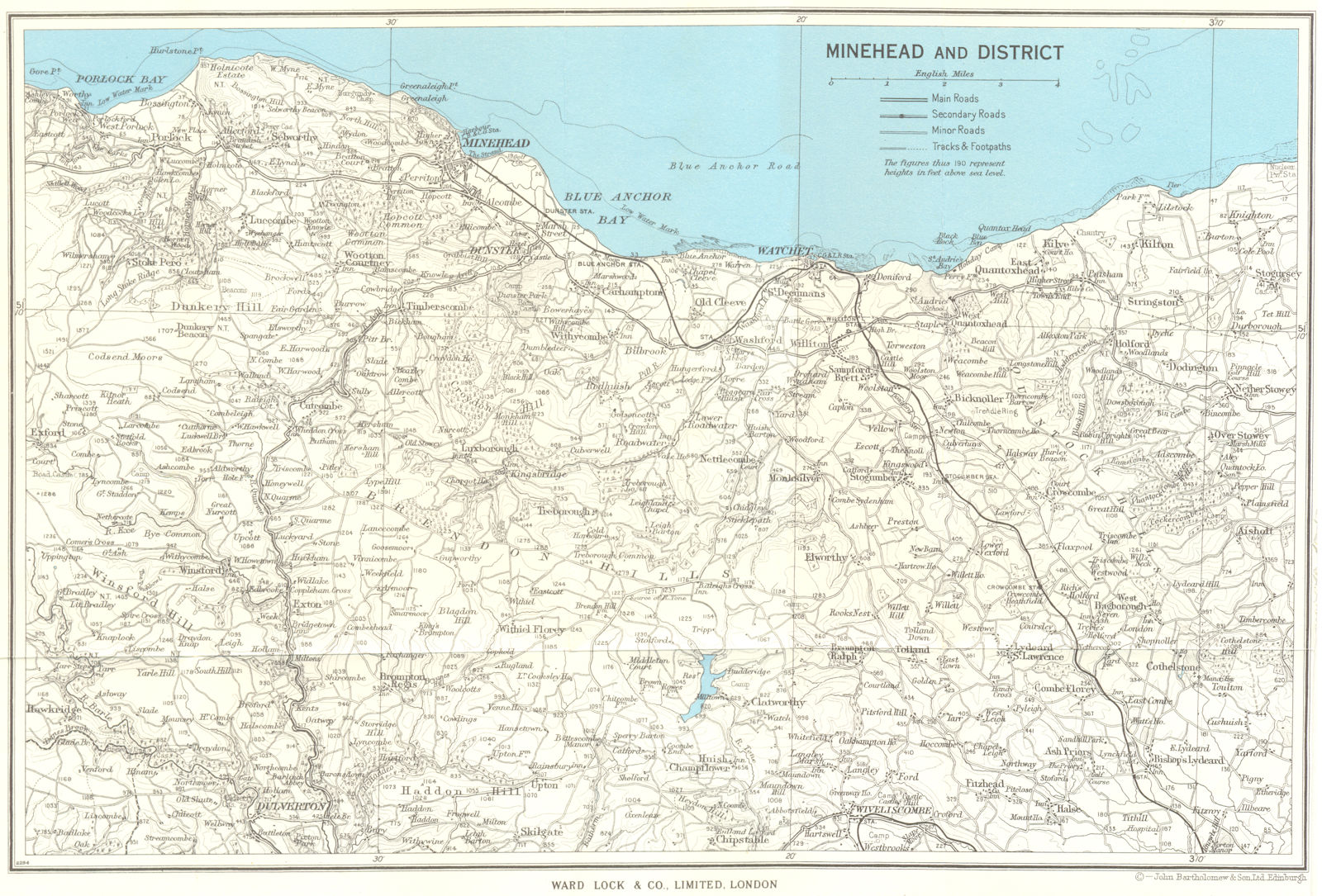 Associate Product MINEHEAD environs. Exmoor Dunster Dulverton Watchet Somerset. WARD LOCK 1965 map