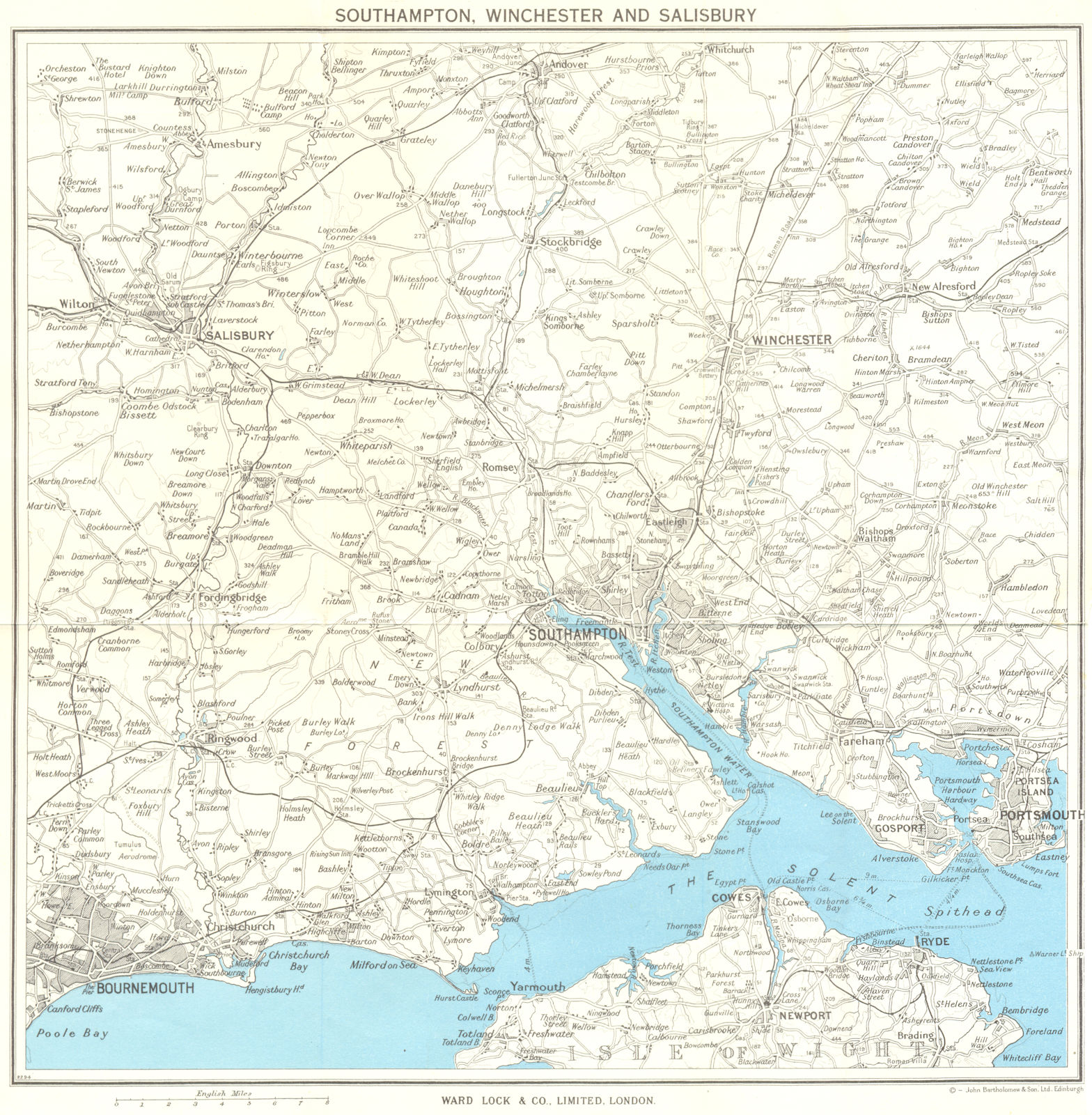 HAMPSHIRE Southampton Winchester Salisbury Bournemouth New Forest 1963 old map