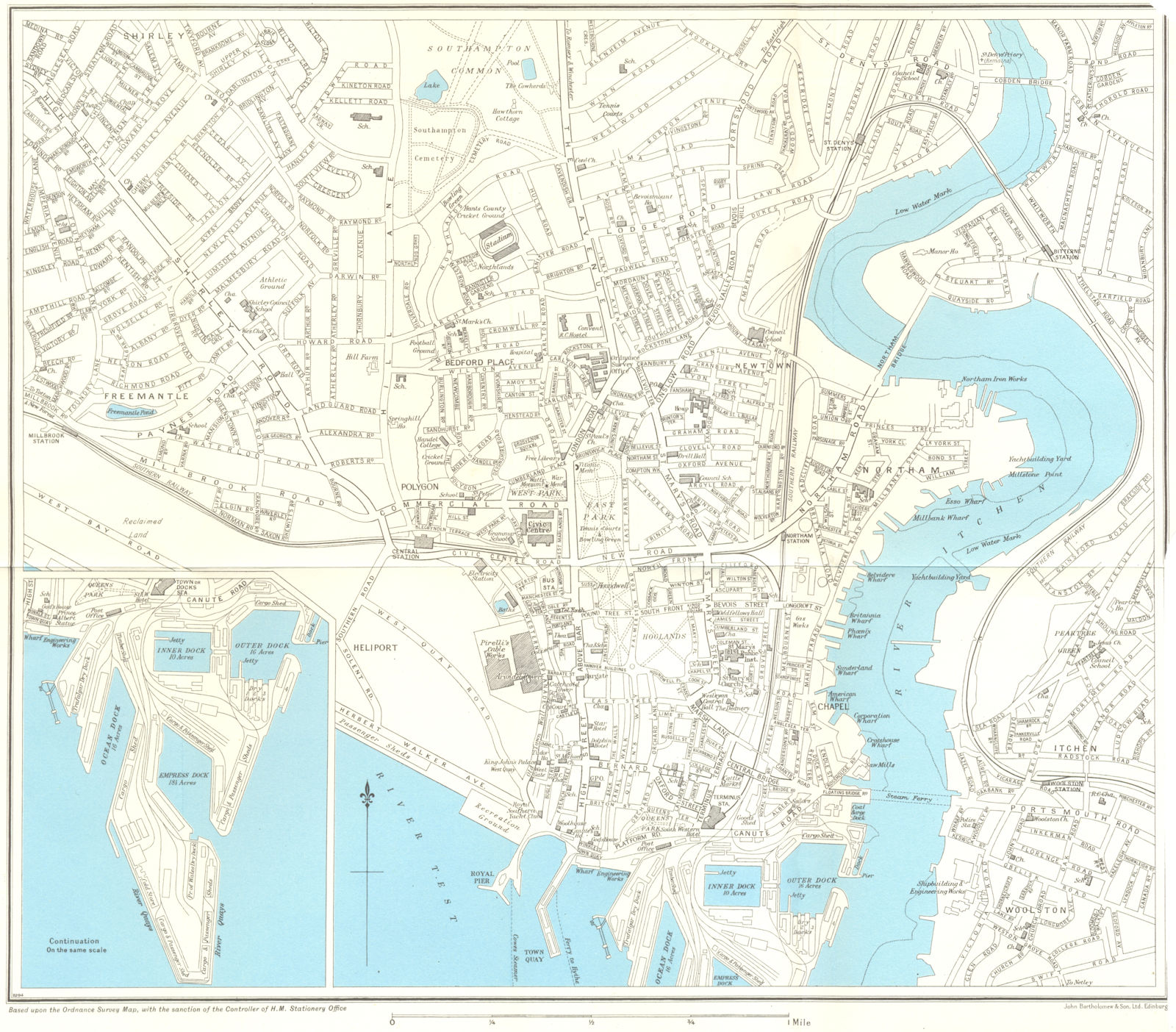SOUTHAMPTON vintage town/city plan. Hampshire. WARD LOCK 1963 old vintage map