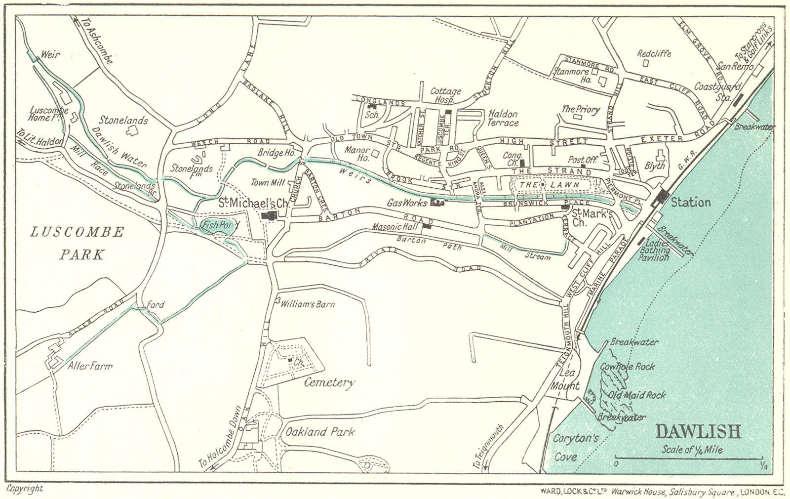 DAWLISH vintage town/city plan. Devon. WARD LOCK 1929 old vintage map chart