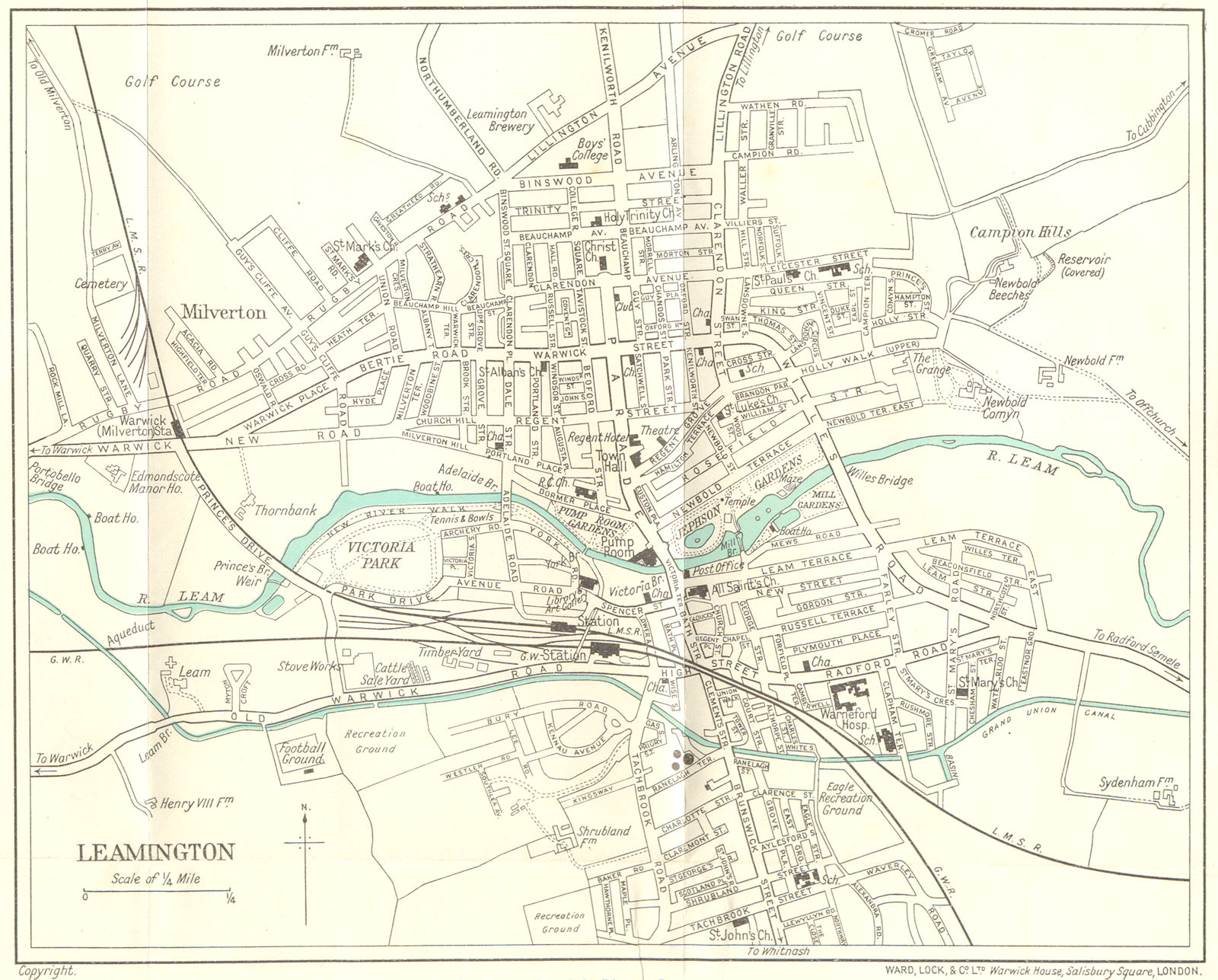 LEAMINGTON vintage town/city plan. Warwickshire. WARD LOCK 1940 old map