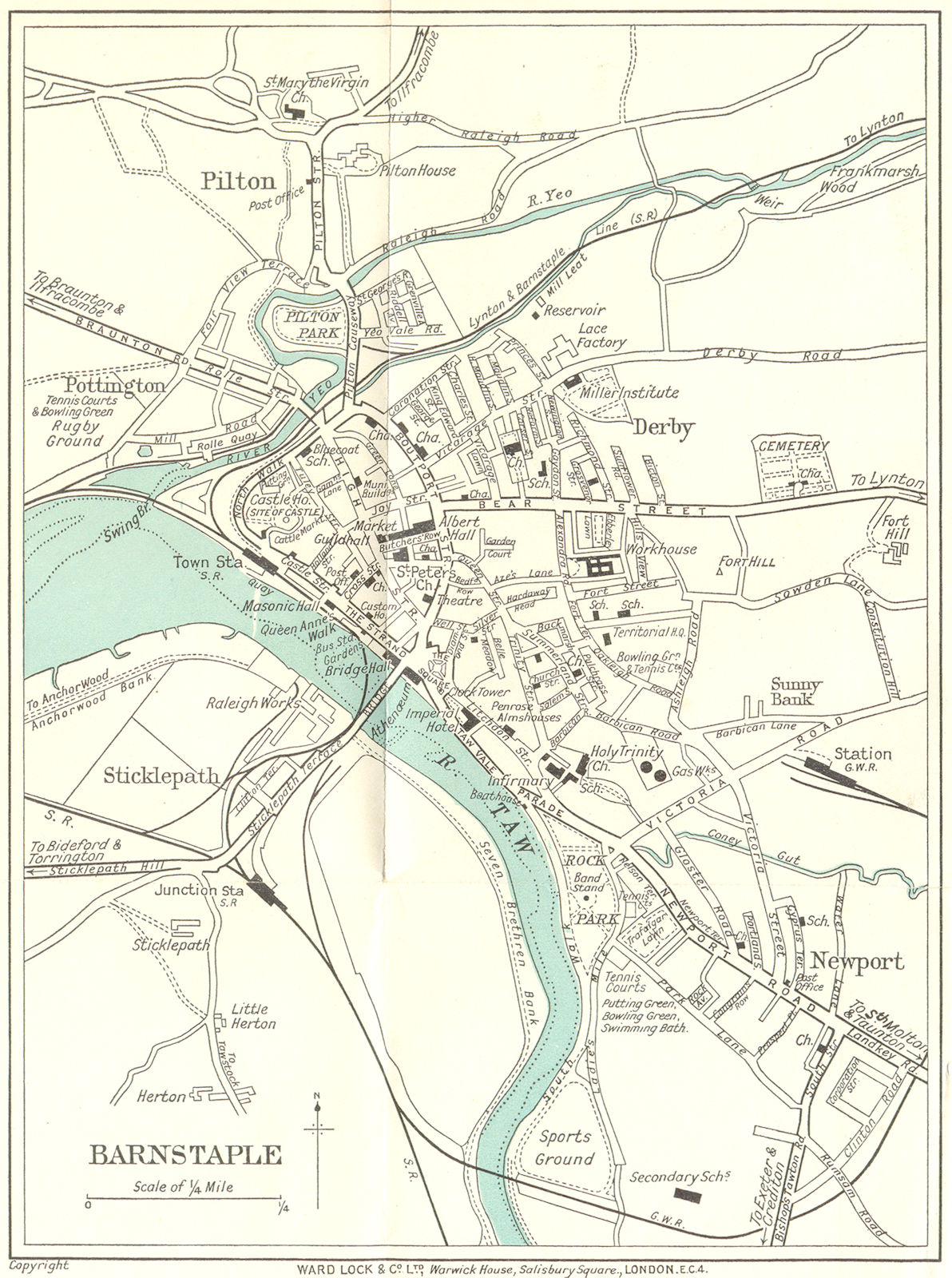 BARNSTAPLE vintage town/city plan. Devon. WARD LOCK 1934 old vintage map chart