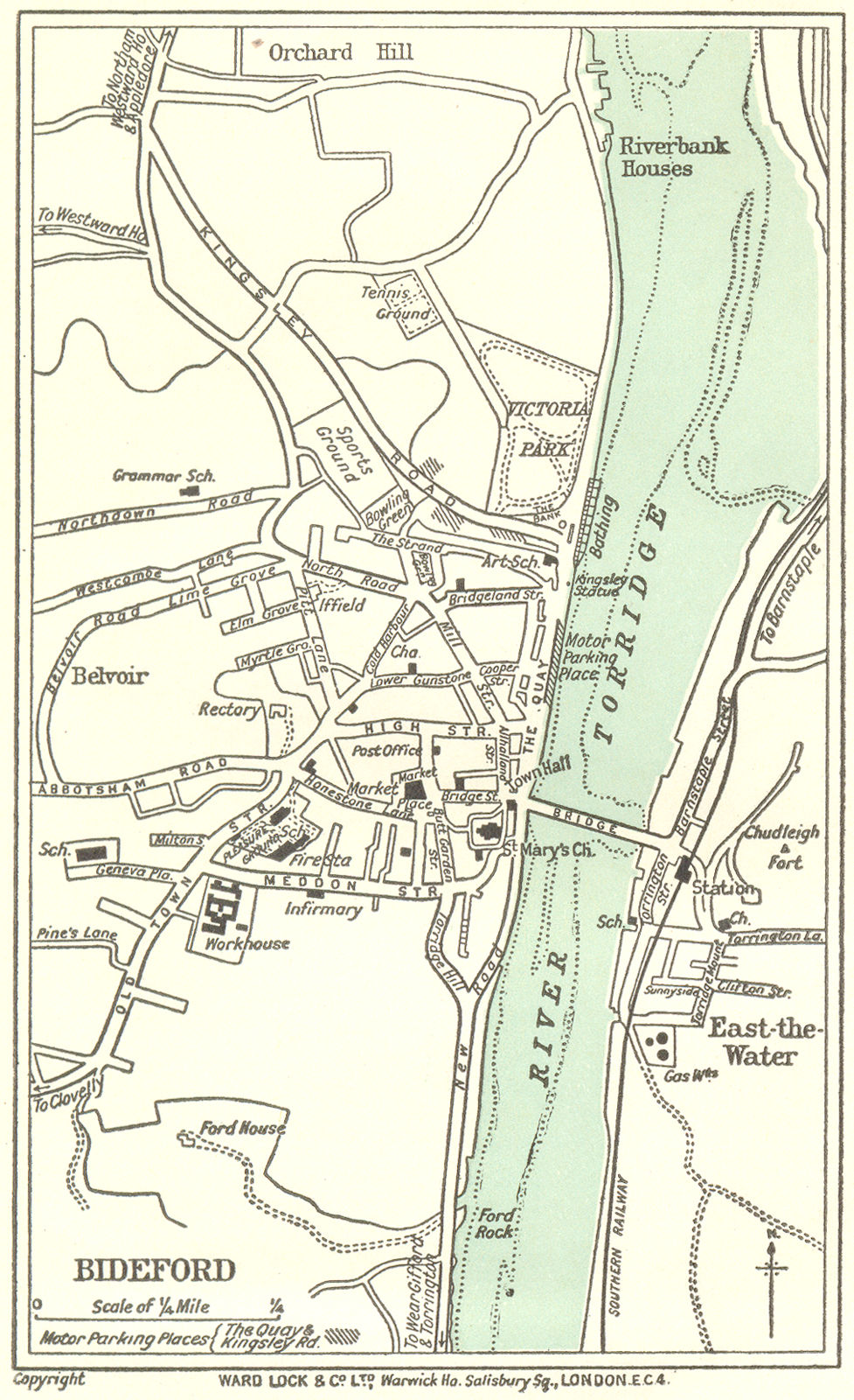 BIDEFORD vintage town/city plan. Devon. WARD LOCK 1934 old vintage map chart
