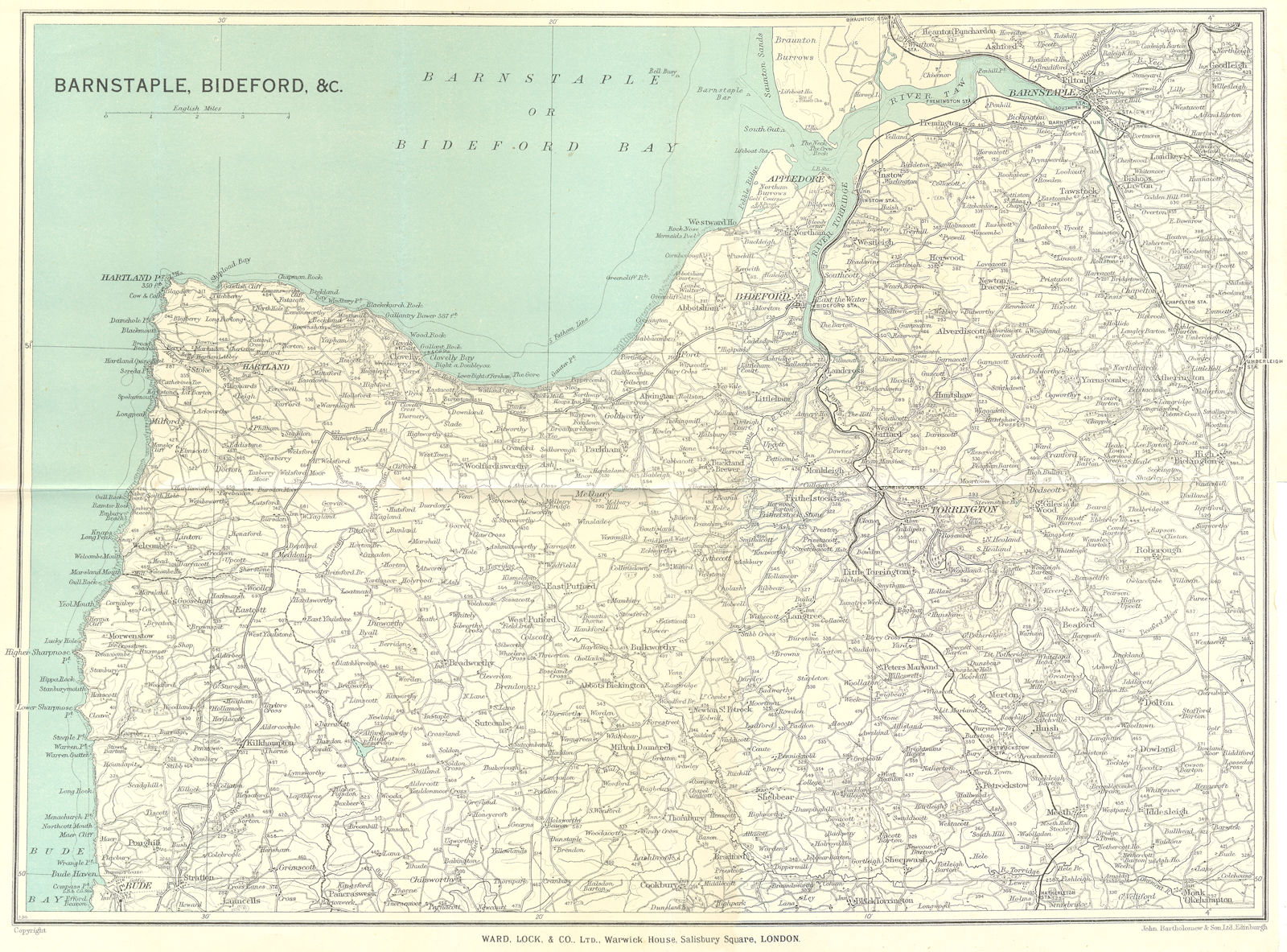 Associate Product HARTLAND. Bideford Bude Clovelly Torrington Barnstaple. North Devon 1934 map