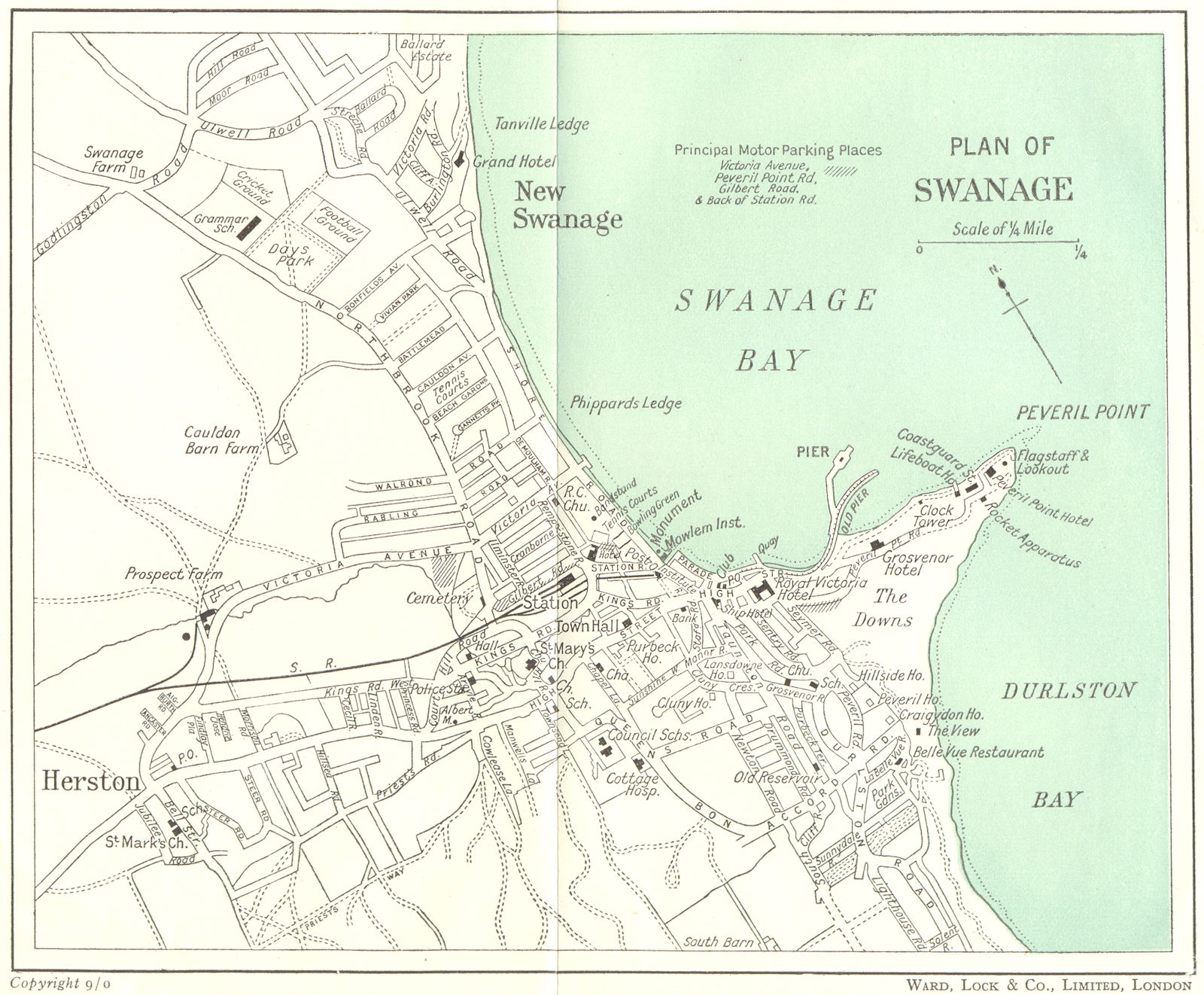 SWANAGE vintage town/city plan. Dorset. WARD LOCK 1950 old vintage map chart