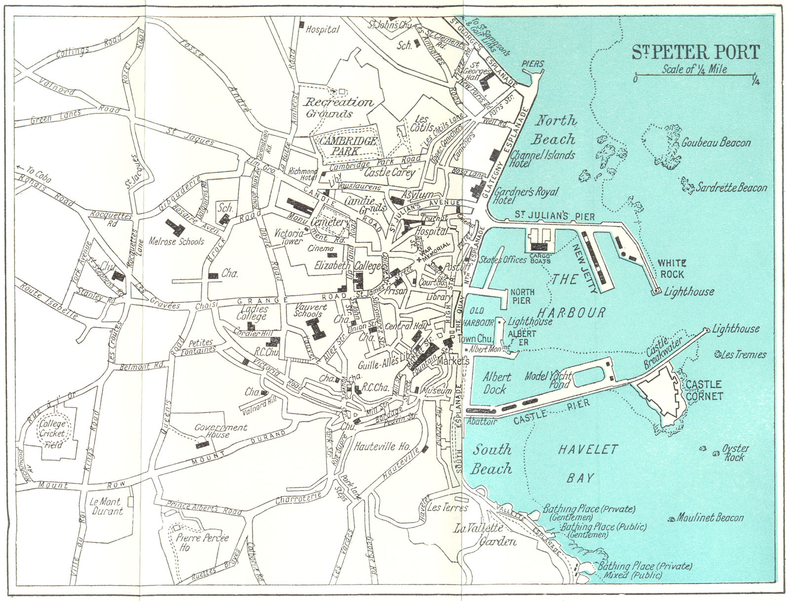 ST PETER PORT vintage town plan. Guernsey Channel Islands. WARD LOCK 1964 map
