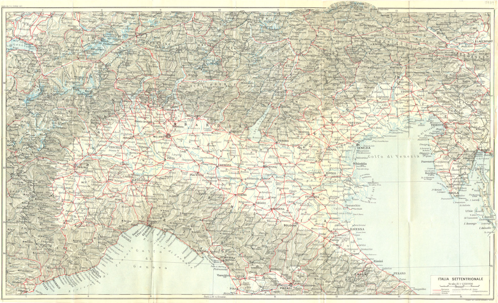 Associate Product ITALIA SETTENTRIONALE. Vintage map plan. Northern Italy. Railways 1927 old