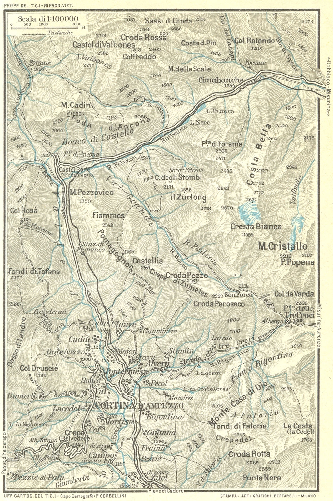 CORTINA D'AMPEZZO & ENVIRONS. Vintage topo map plan. Dolomites Italy 1927