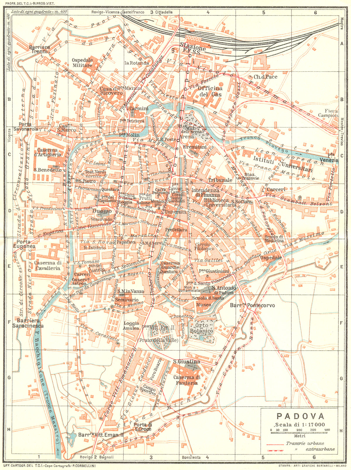 PADOVA. Vintage town city map plan. Italy 1927 old vintage chart