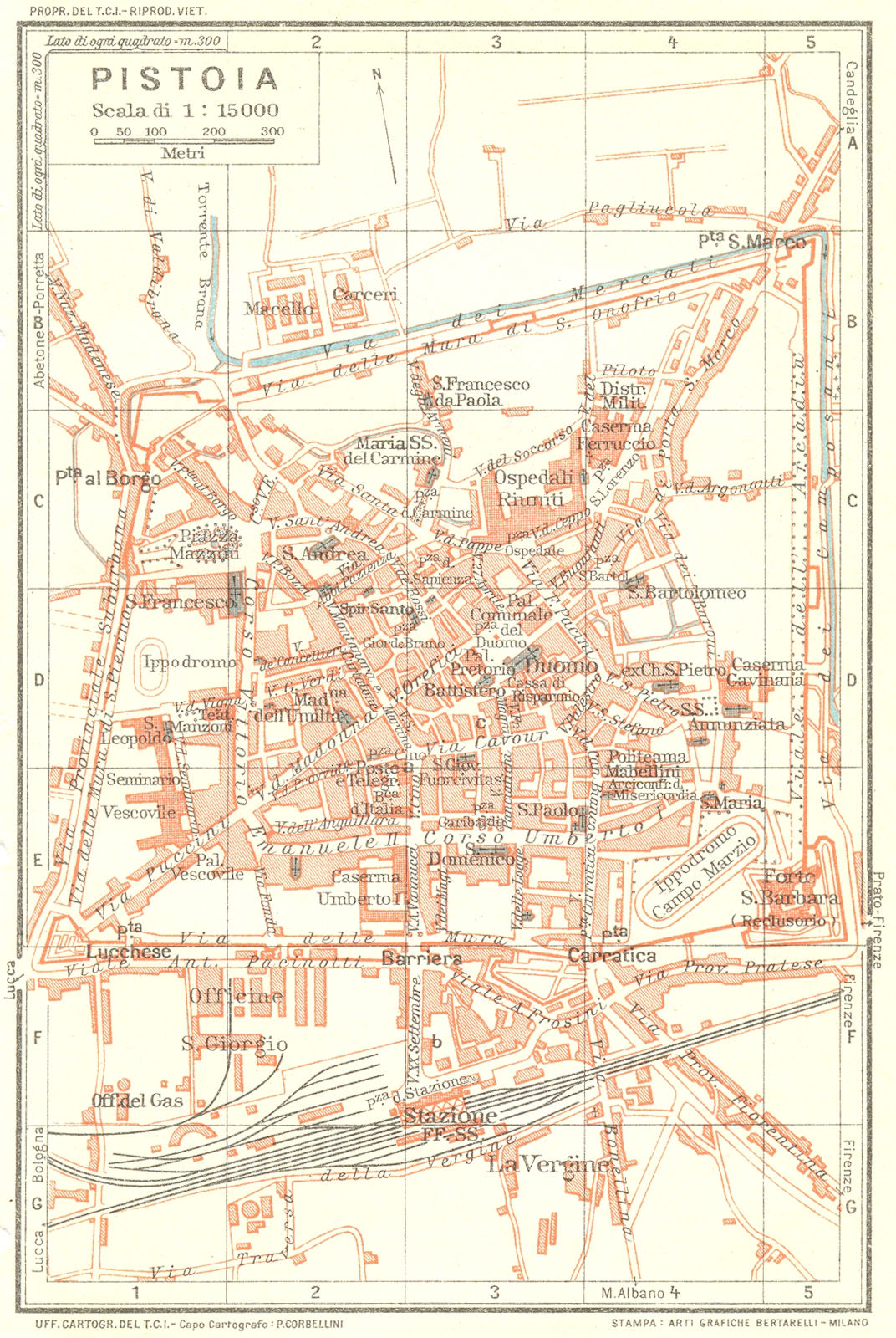 PISTOIA. Vintage town city map plan. Italy 1927 old vintage chart
