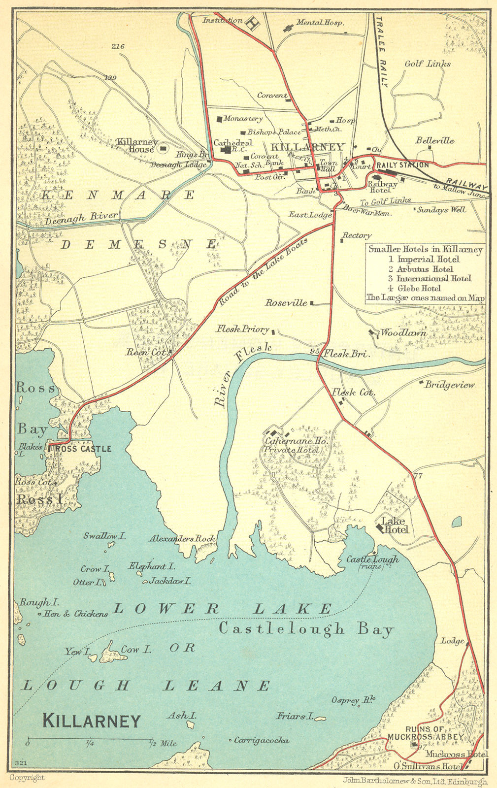 IRELAND. Killarney 1932 old vintage map plan chart