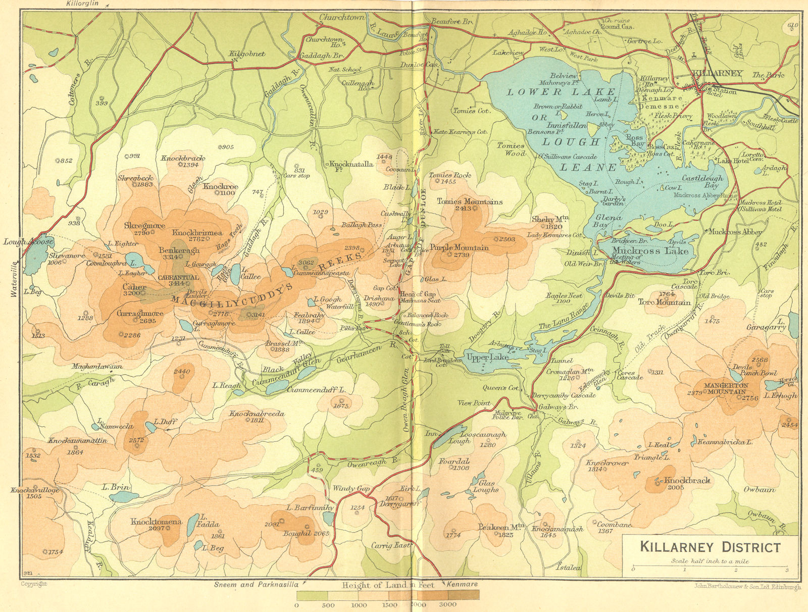 IRELAND. Killarney District 1932 old vintage map plan chart