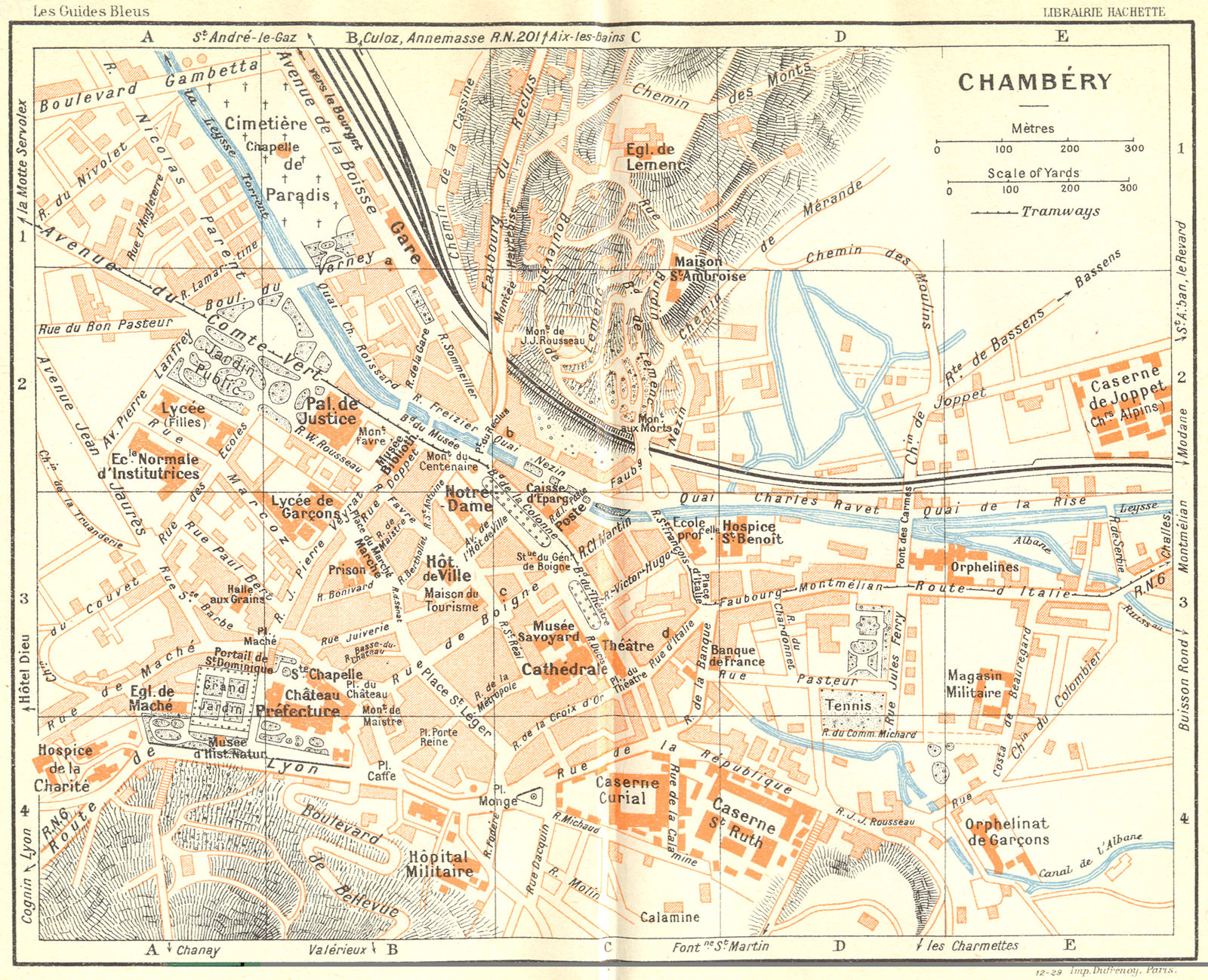 FRANCE. Chambery 1926 old vintage map plan chart