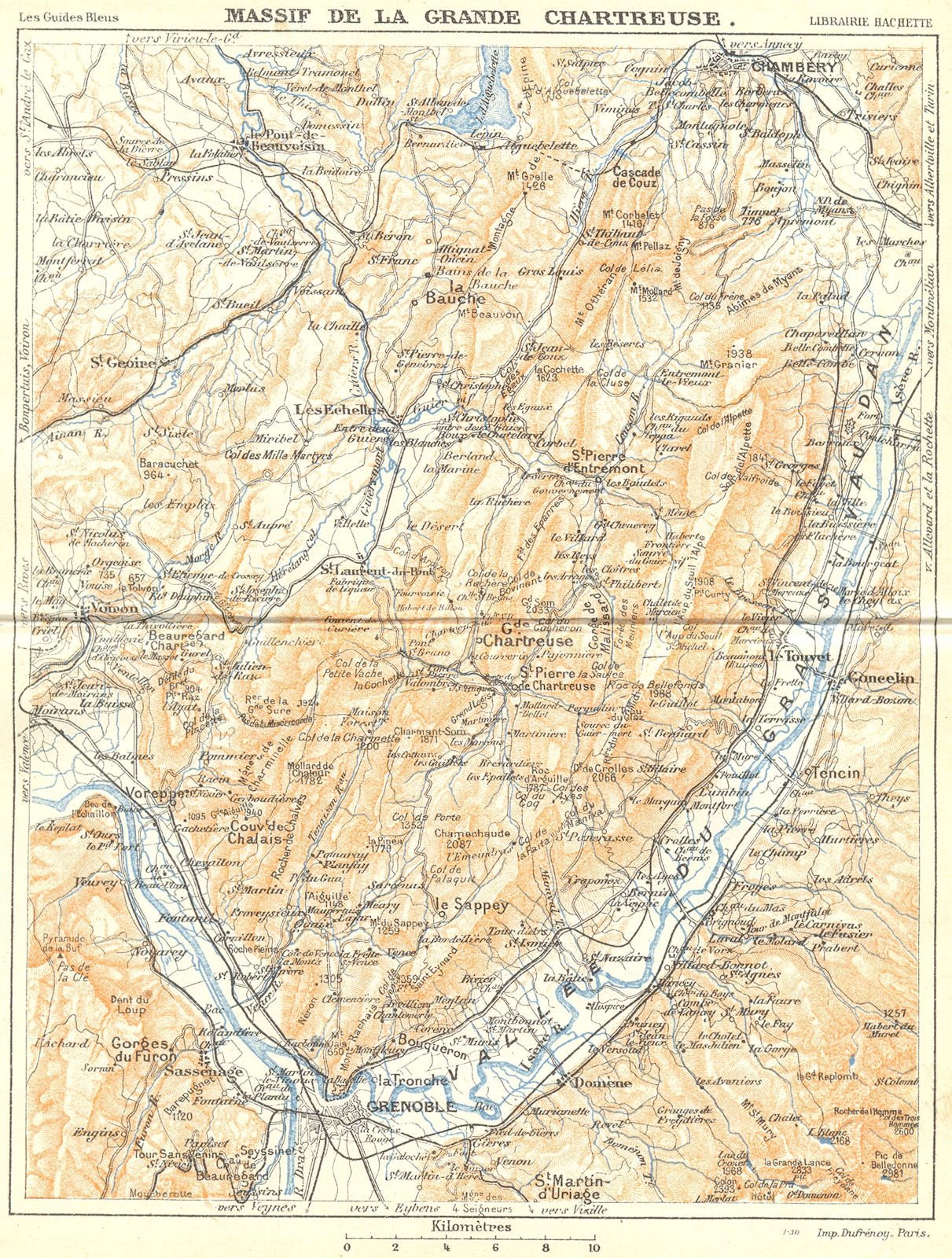 FRANCE. Massif de Grande Chartreuse 1926 old vintage map plan
