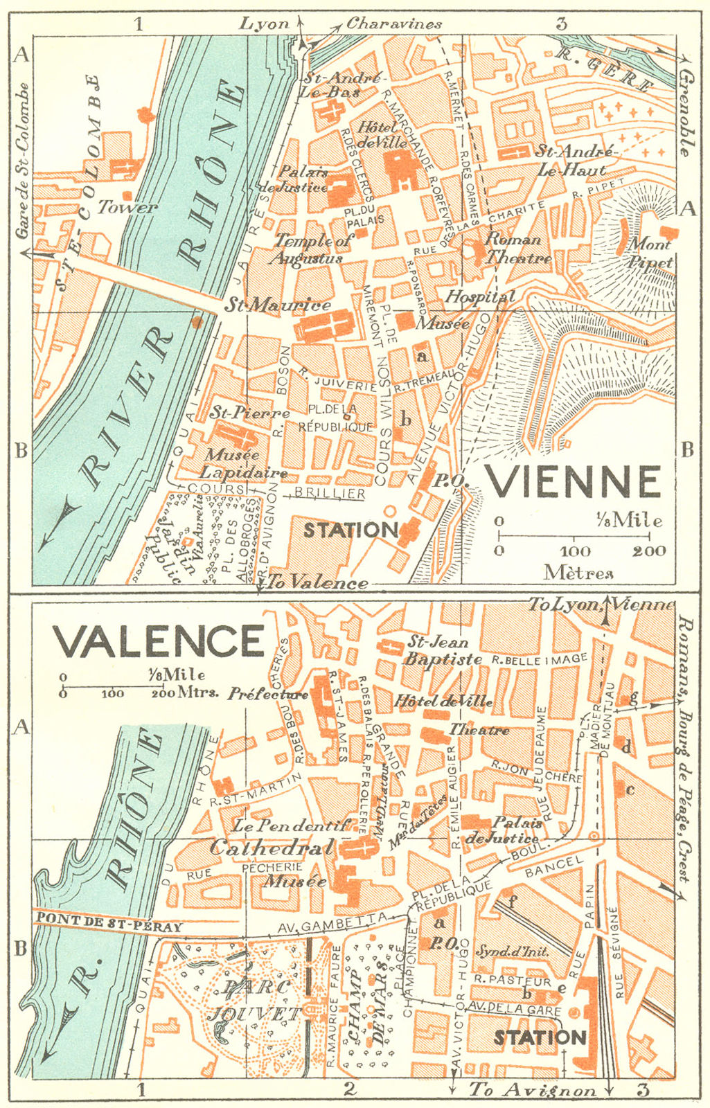 FRANCE. Vienne; Valence 1926 old vintage map plan chart