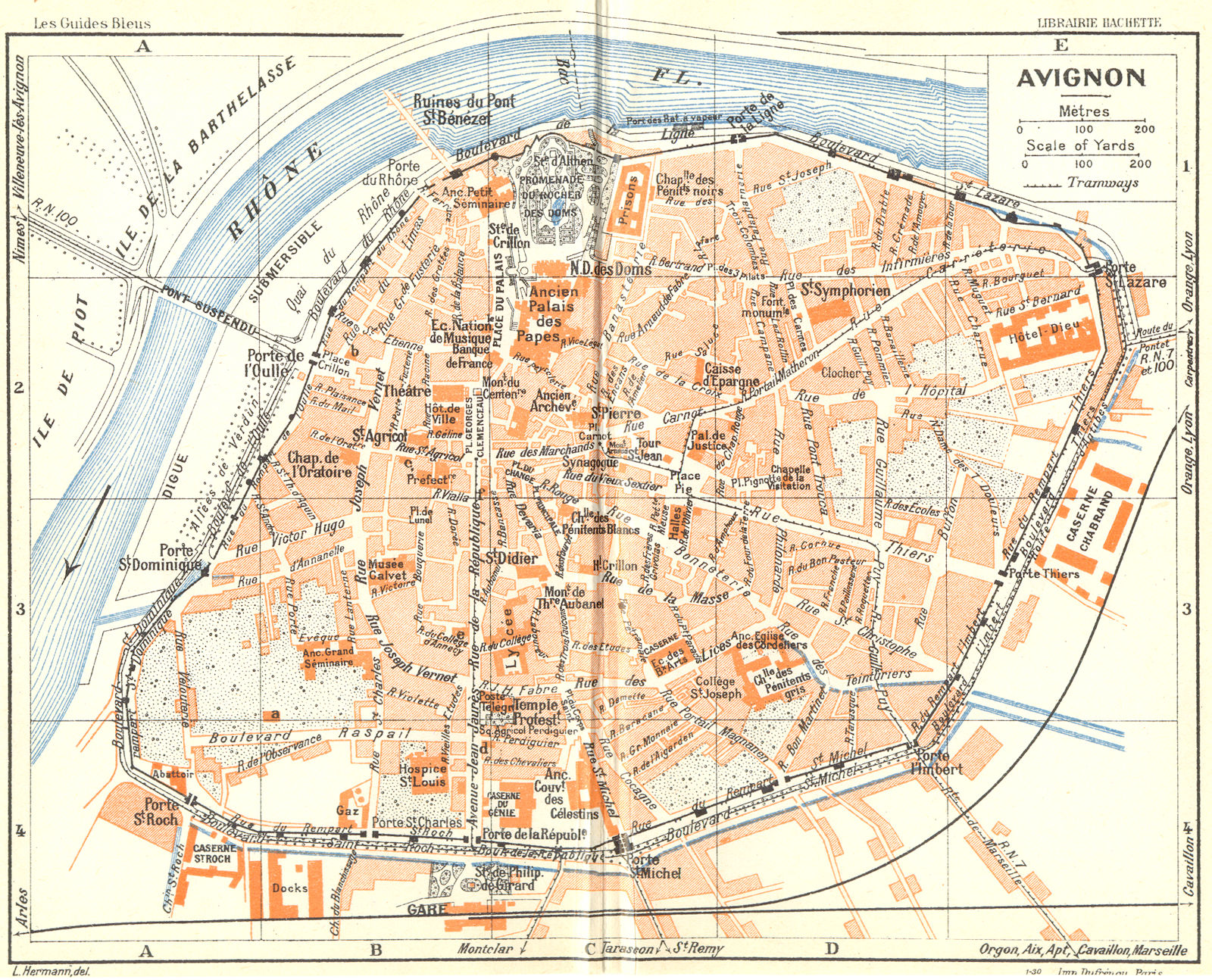 PROVENCE. Avignon 1926 old vintage map plan chart