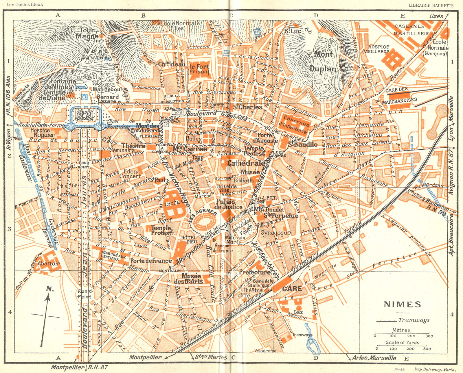 PROVENCE. Nimes 1926 old vintage map plan chart