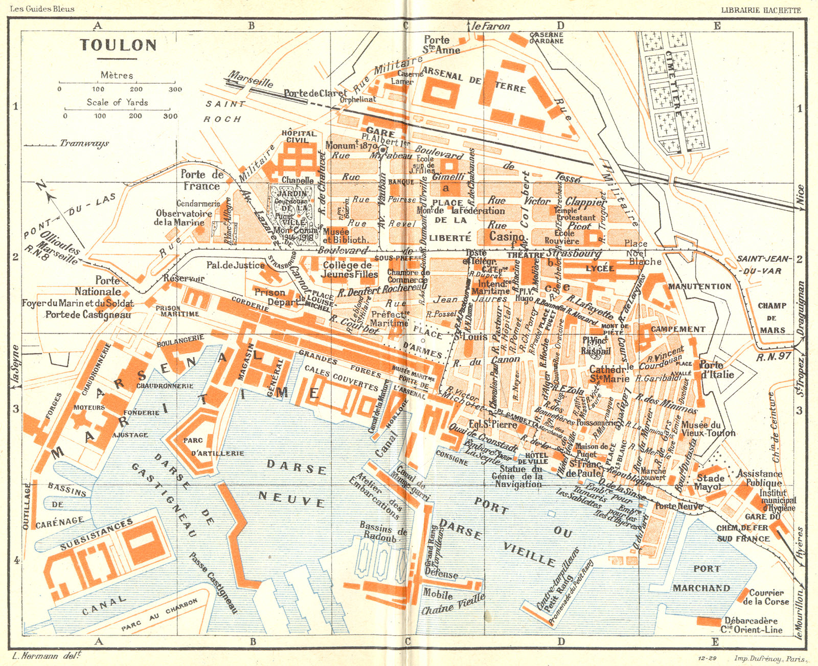 FRANCE. Toulon 1926 old vintage map plan chart
