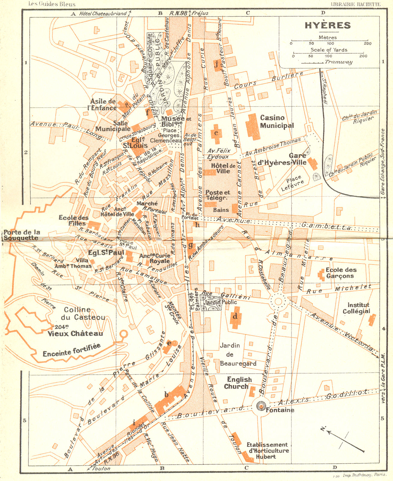 FRANCE. Hyeres 1926 old vintage map plan chart