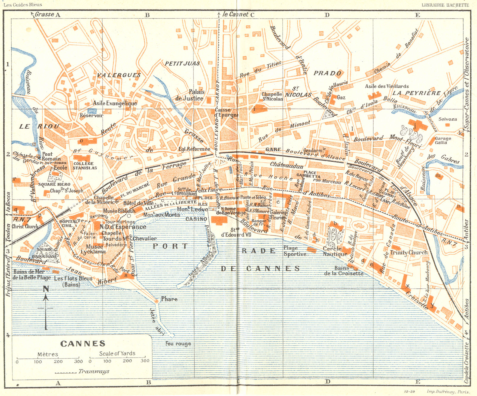 COTE D'AZUR. Cannes 1926 old vintage map plan chart