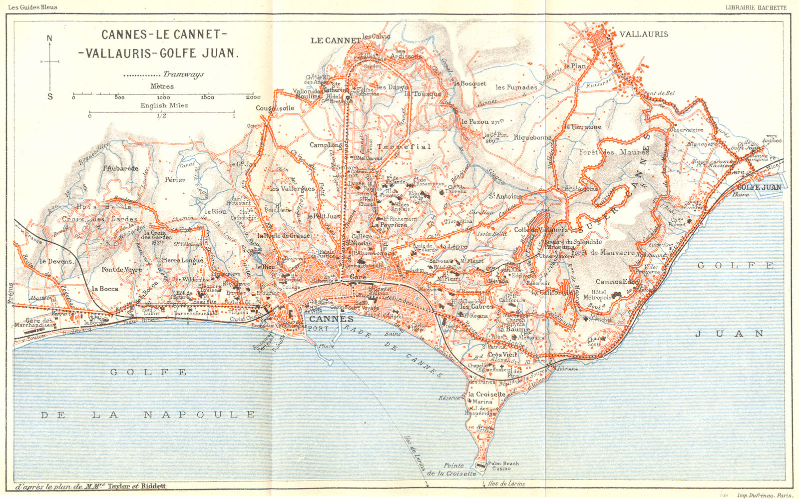 FRANCE. Cannes-Le Cannet-Vallauris-Golfe Juan 1926 old vintage map plan chart