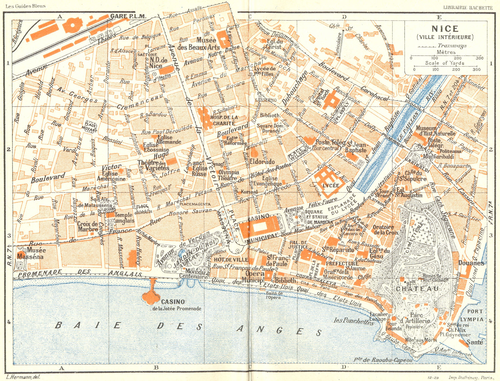 COTE D'AZUR. Nice(Ville Interieure) 1926 old vintage map plan chart