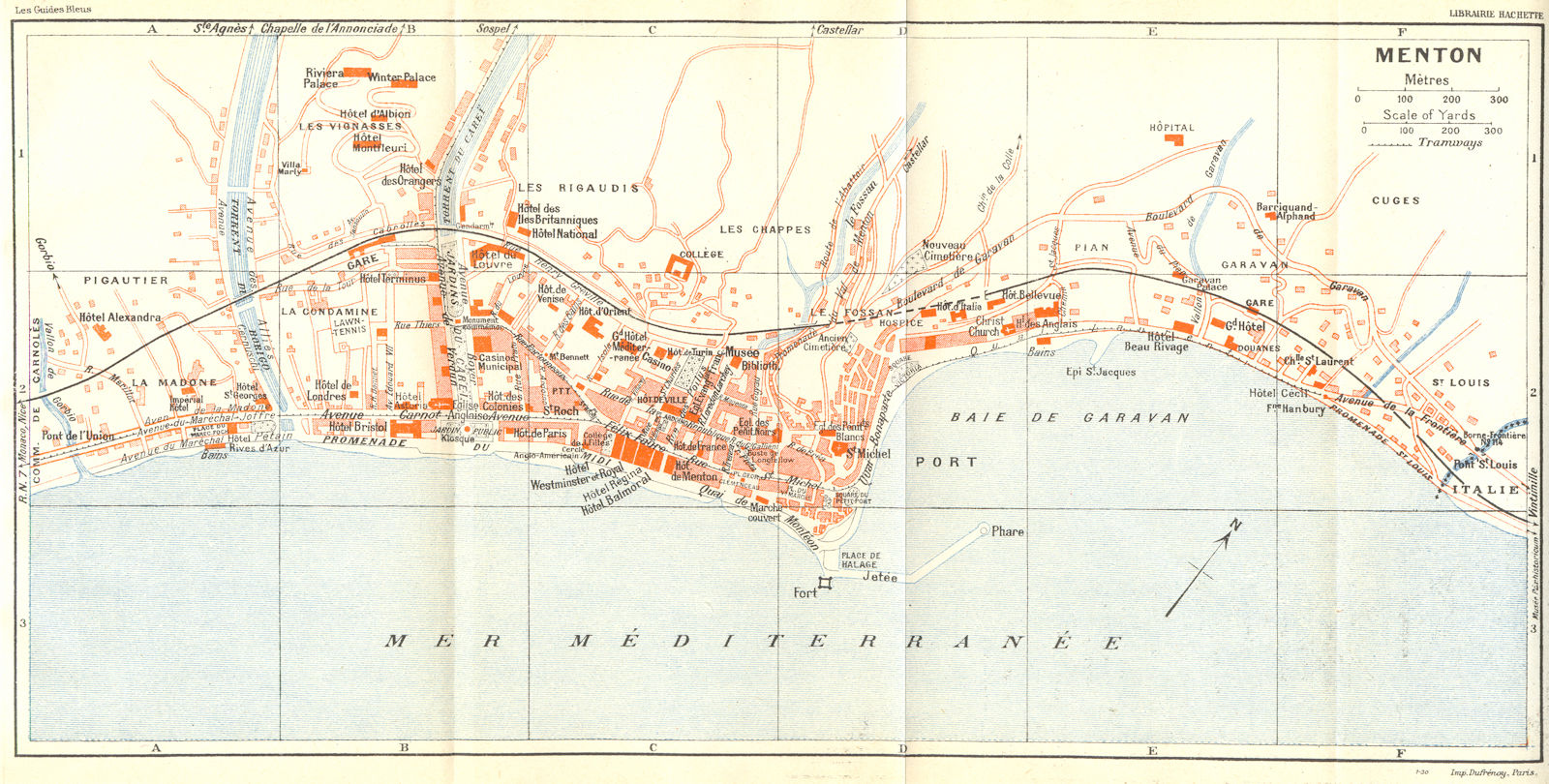 COTE D'AZUR. Menton 1926 old vintage map plan chart