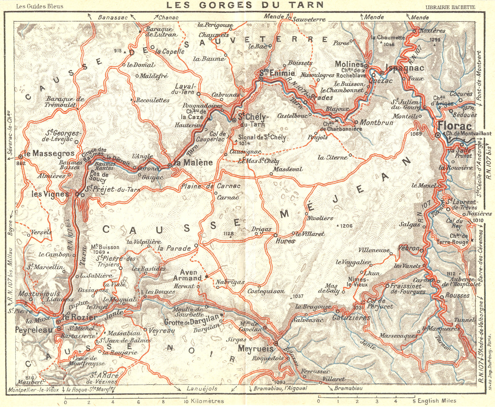 FRANCE. Les Gorges Du Tarn 1926 old vintage map plan chart