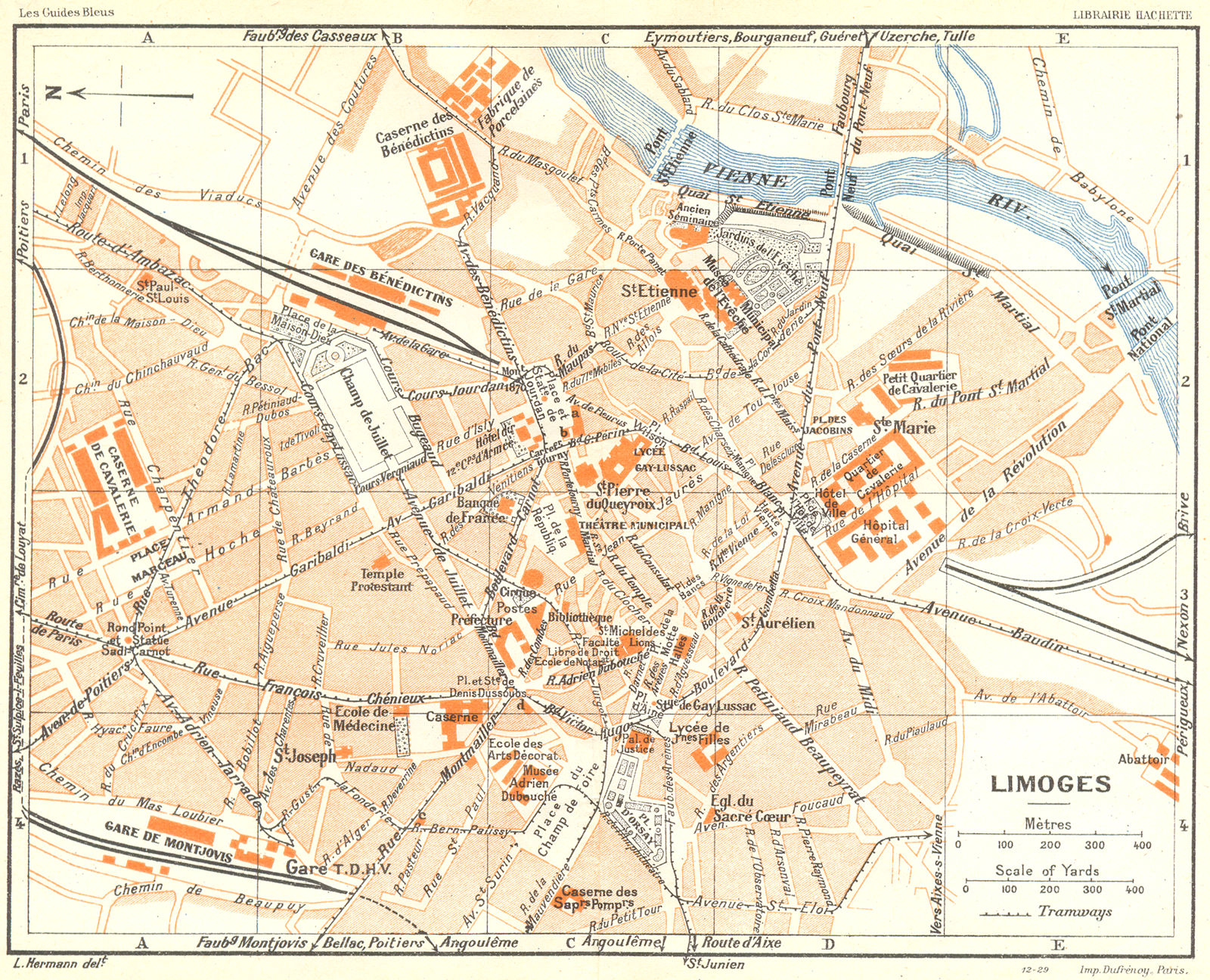 FRANCE. Limoges 1926 old vintage map plan chart