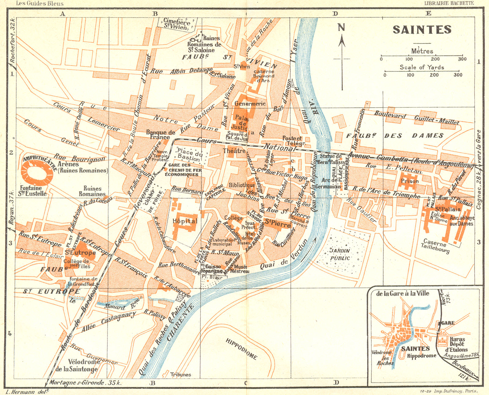 Associate Product FRANCE. Saintes 1926 old vintage map plan chart