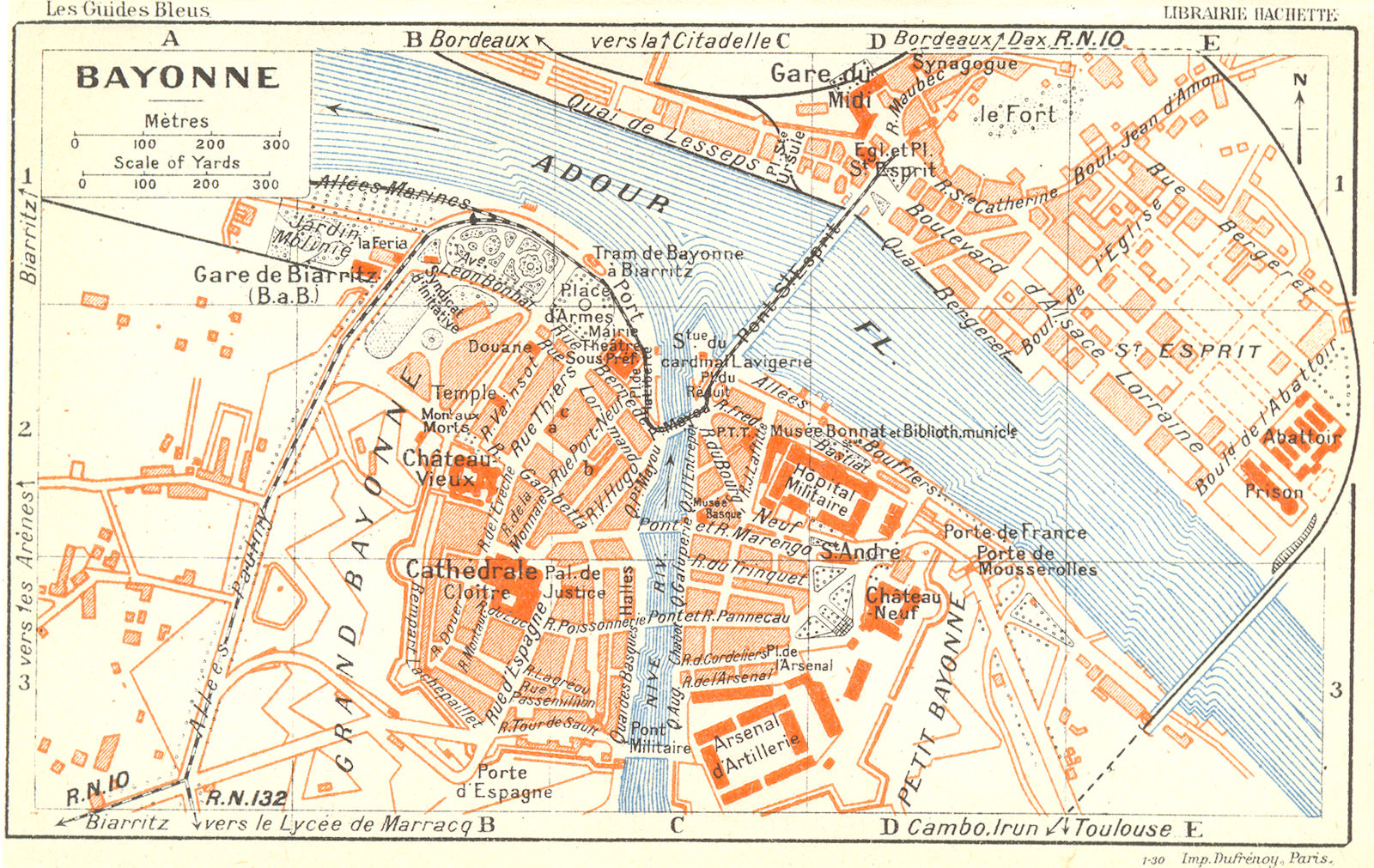 FRANCE. Bayonne 1926 old vintage map plan chart