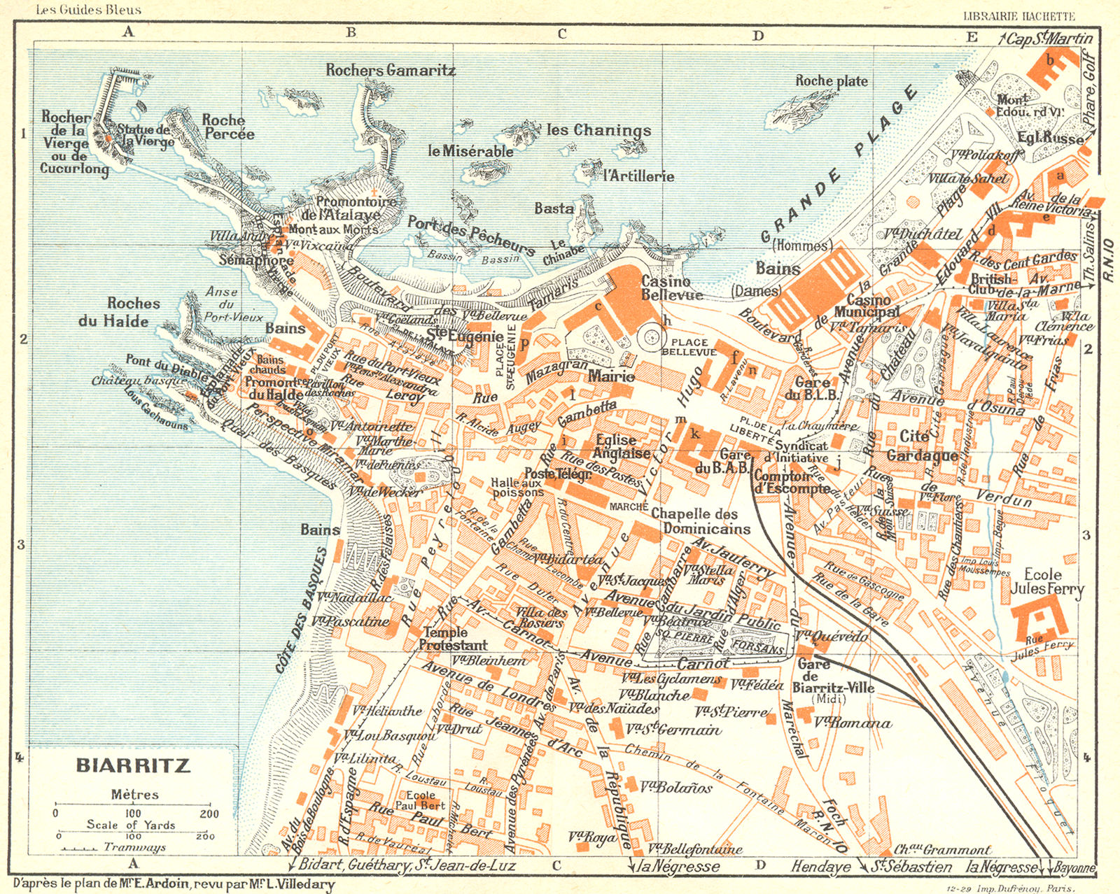 FRANCE. Biarritz 1926 old vintage map plan chart