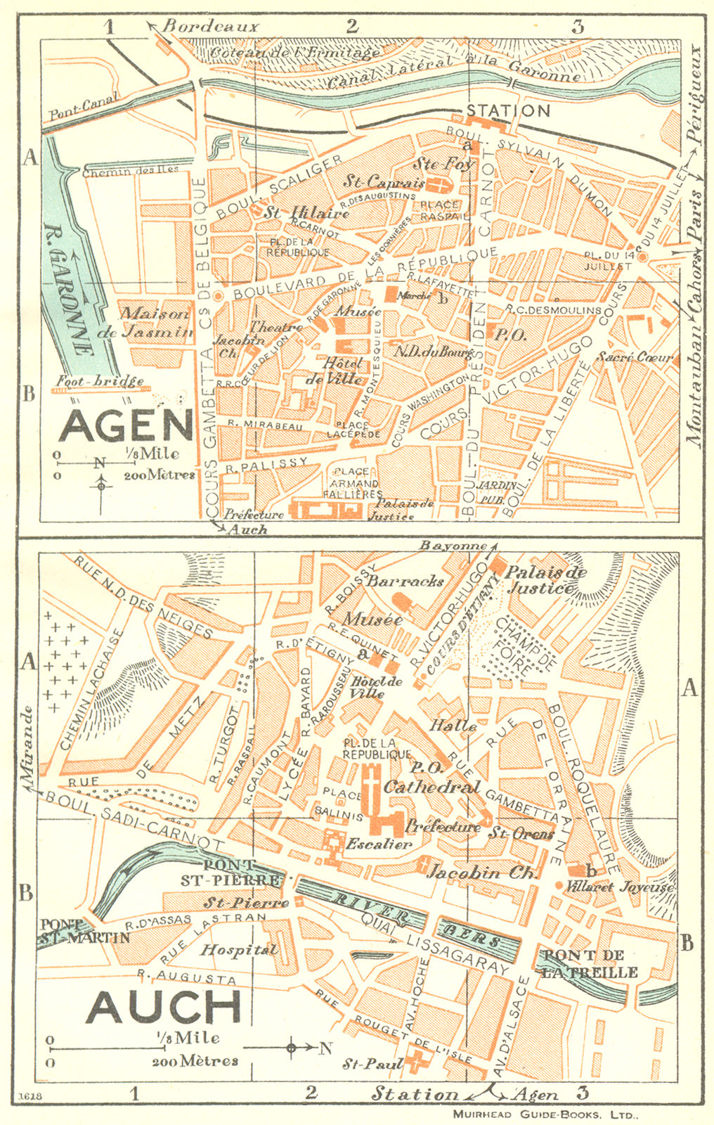 FRANCE. Agen; Auch 1926 old vintage map plan chart
