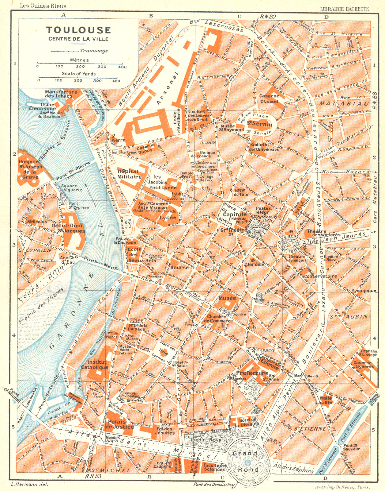 FRANCE. Toulouse Centre de la Ville 1926 old vintage map plan chart
