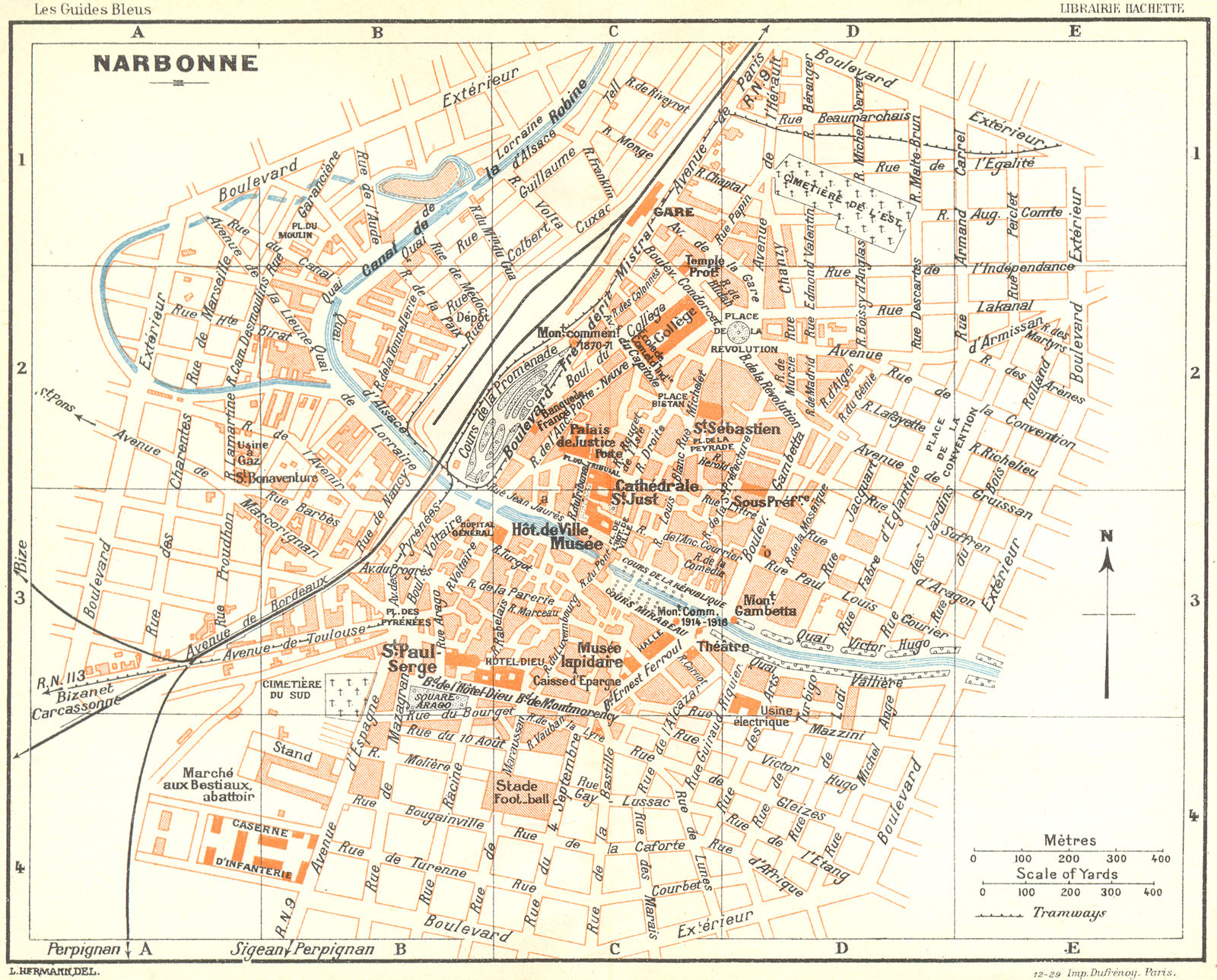 FRANCE. Narbonne 1926 old vintage map plan chart