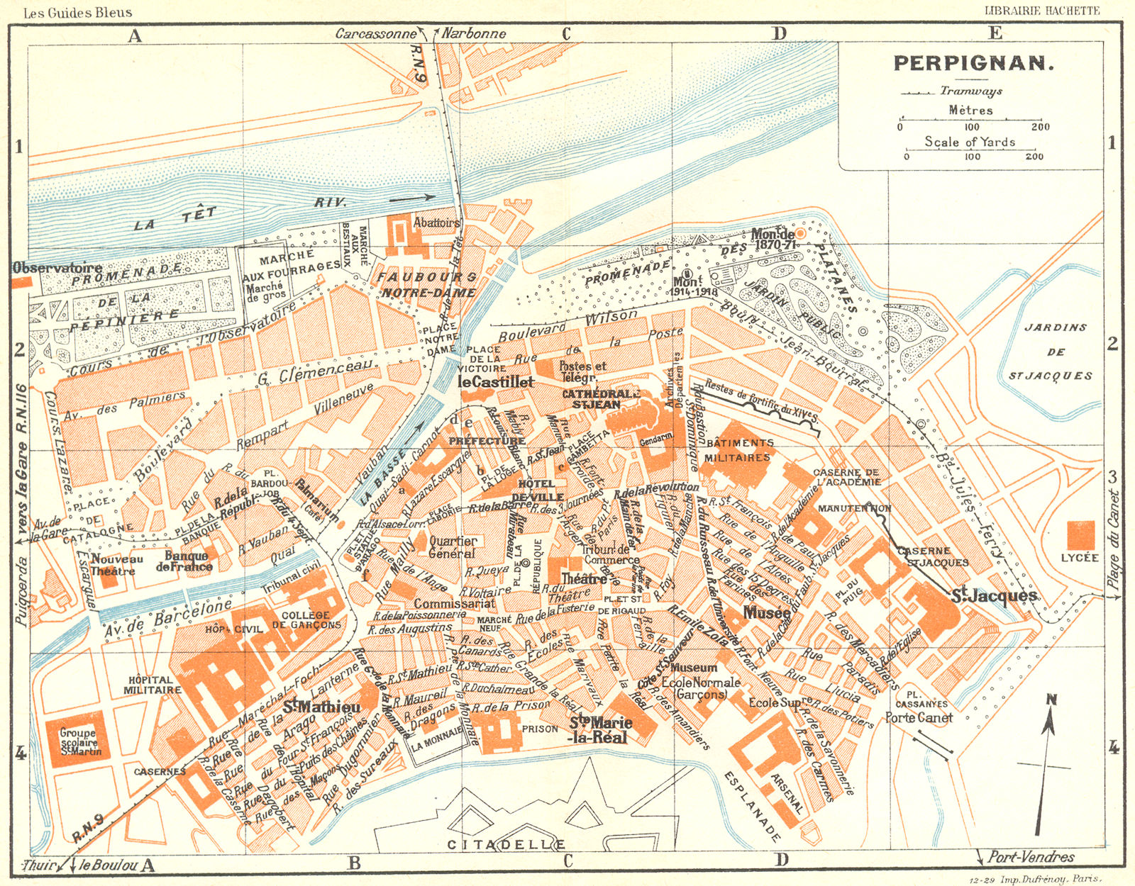 FRANCE. Perpignan 1926 old vintage map plan chart