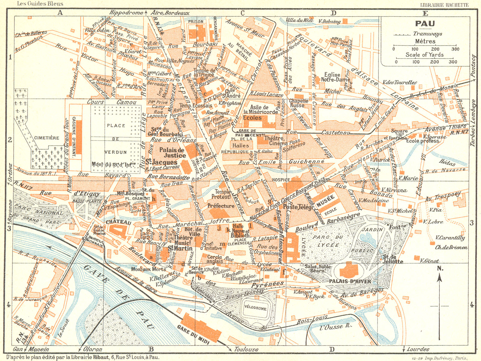 FRANCE. Pau 1926 old vintage map plan chart