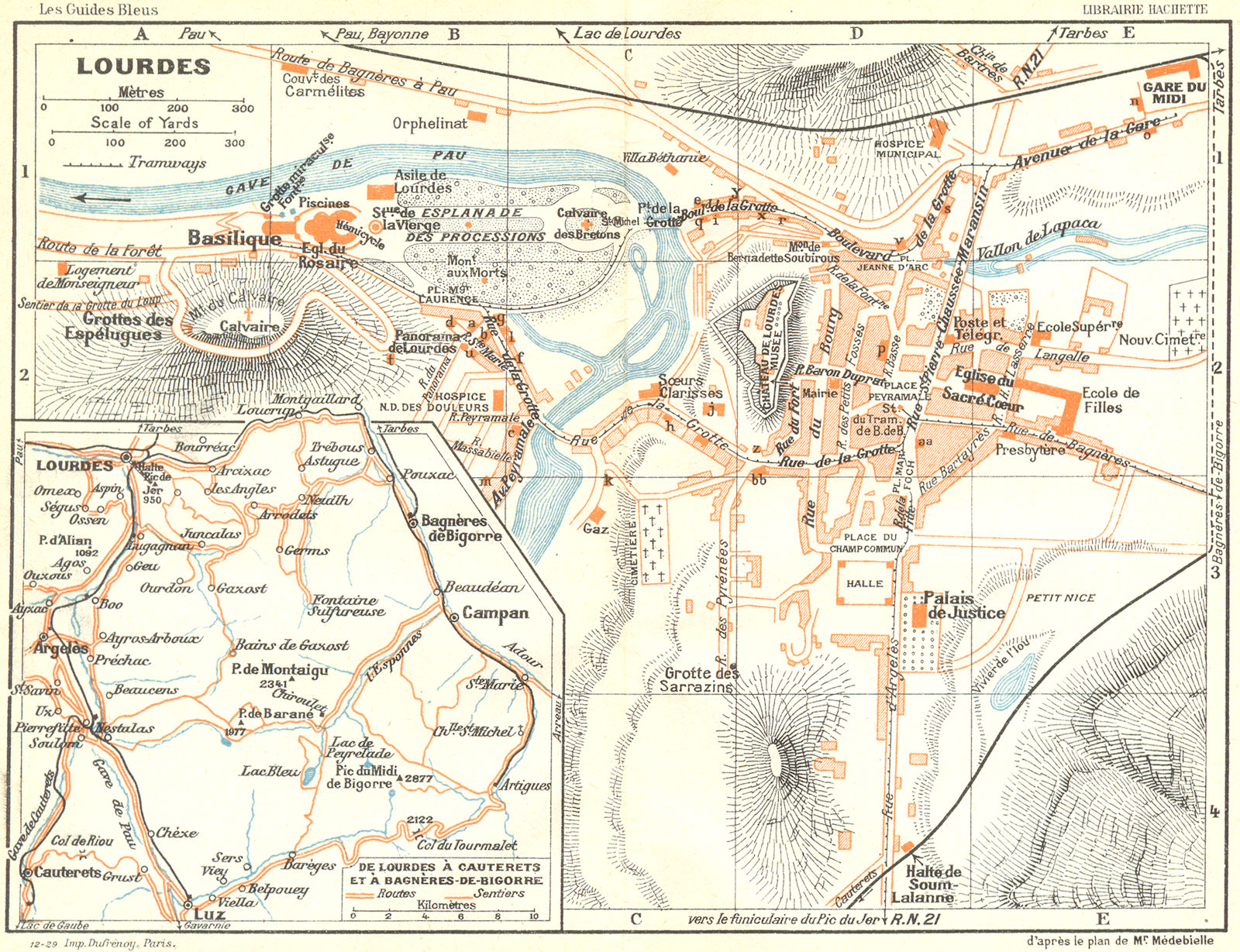 FRANCE. Lourdes 1926 old vintage map plan chart