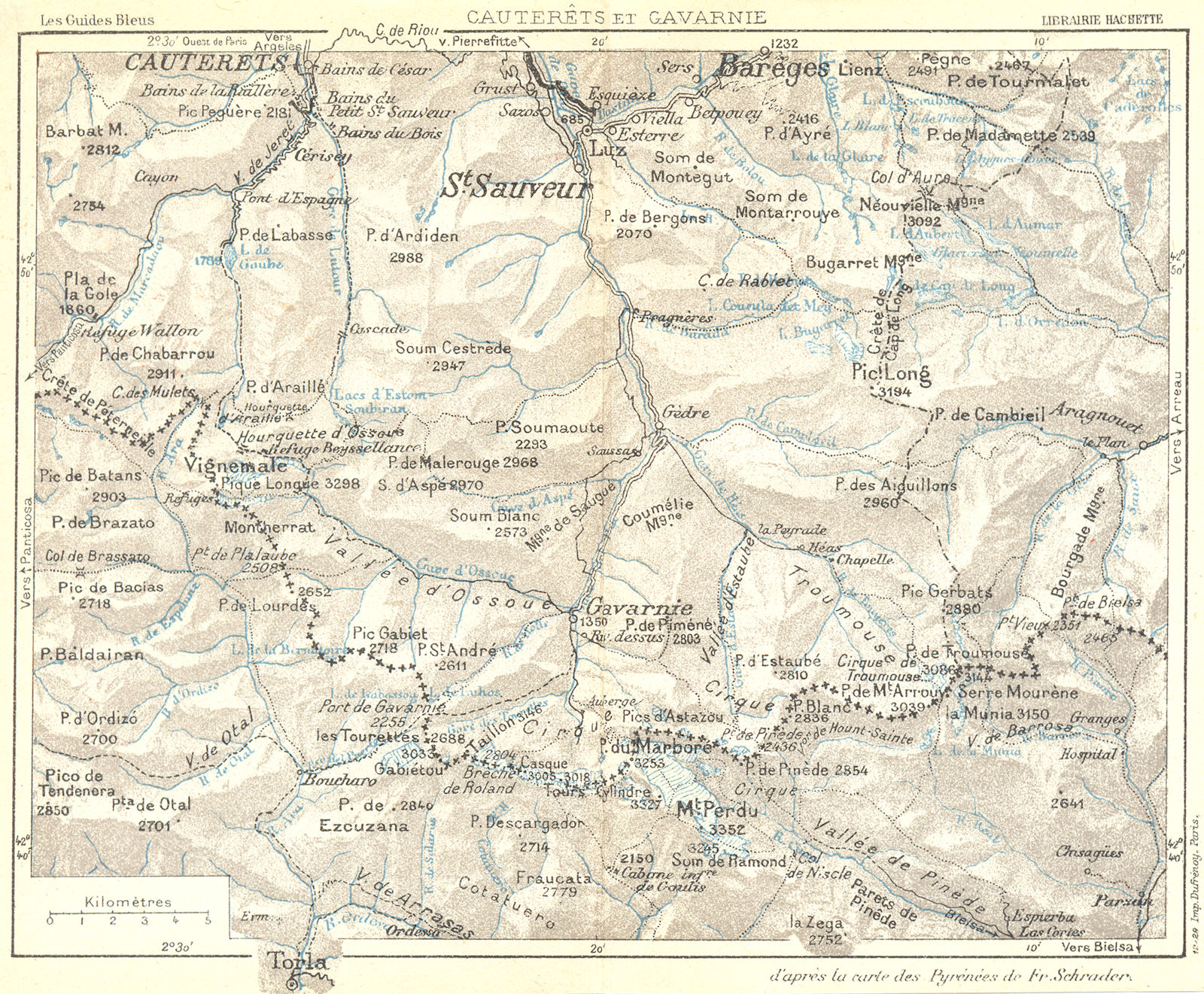HAUTES-PYRENEES. Cauterets et Gavarnie 1926 old vintage map plan chart
