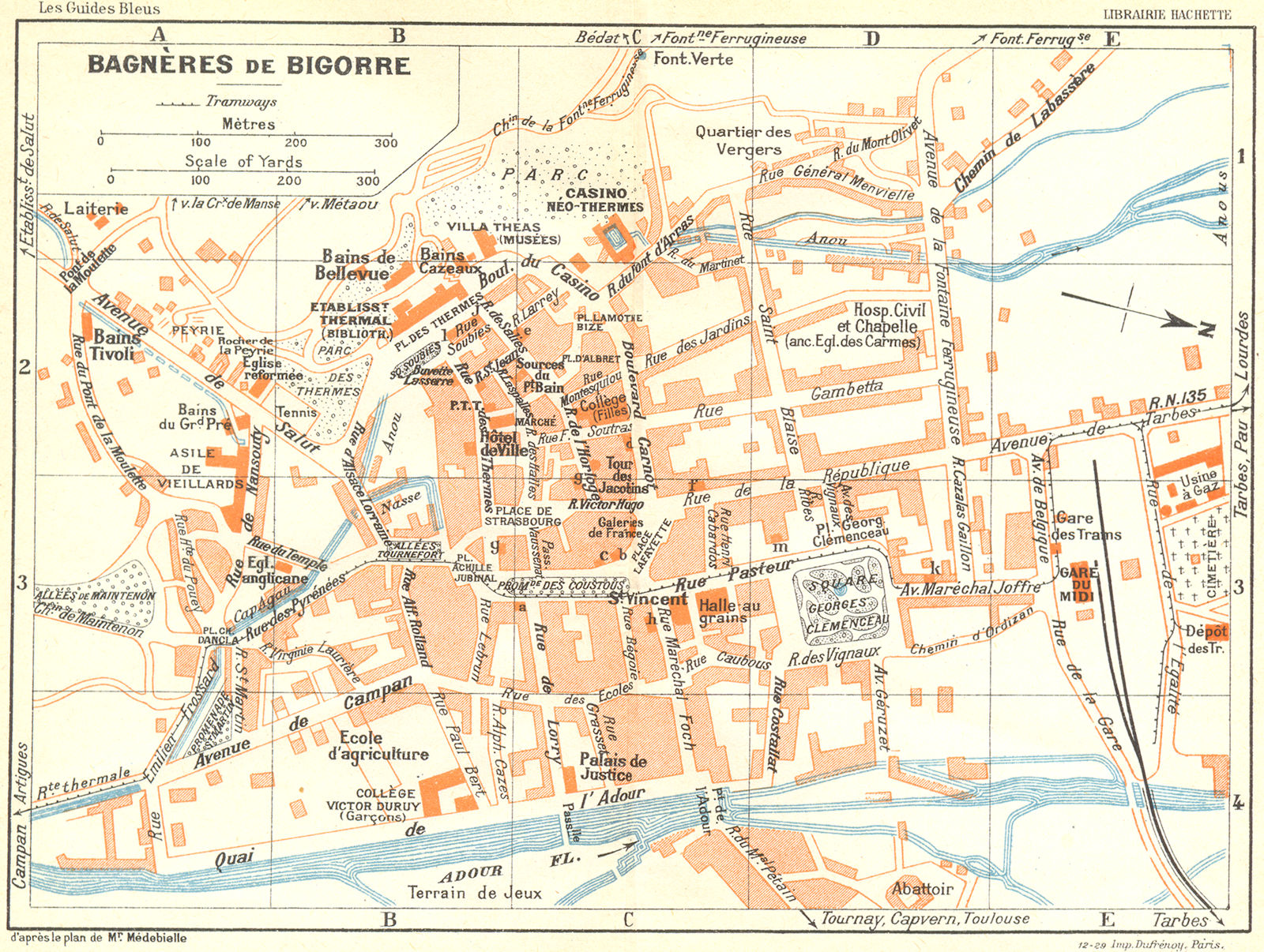HAUTES-PYRENEES. Bagneres-de-Bigorre 1926 old vintage map plan chart